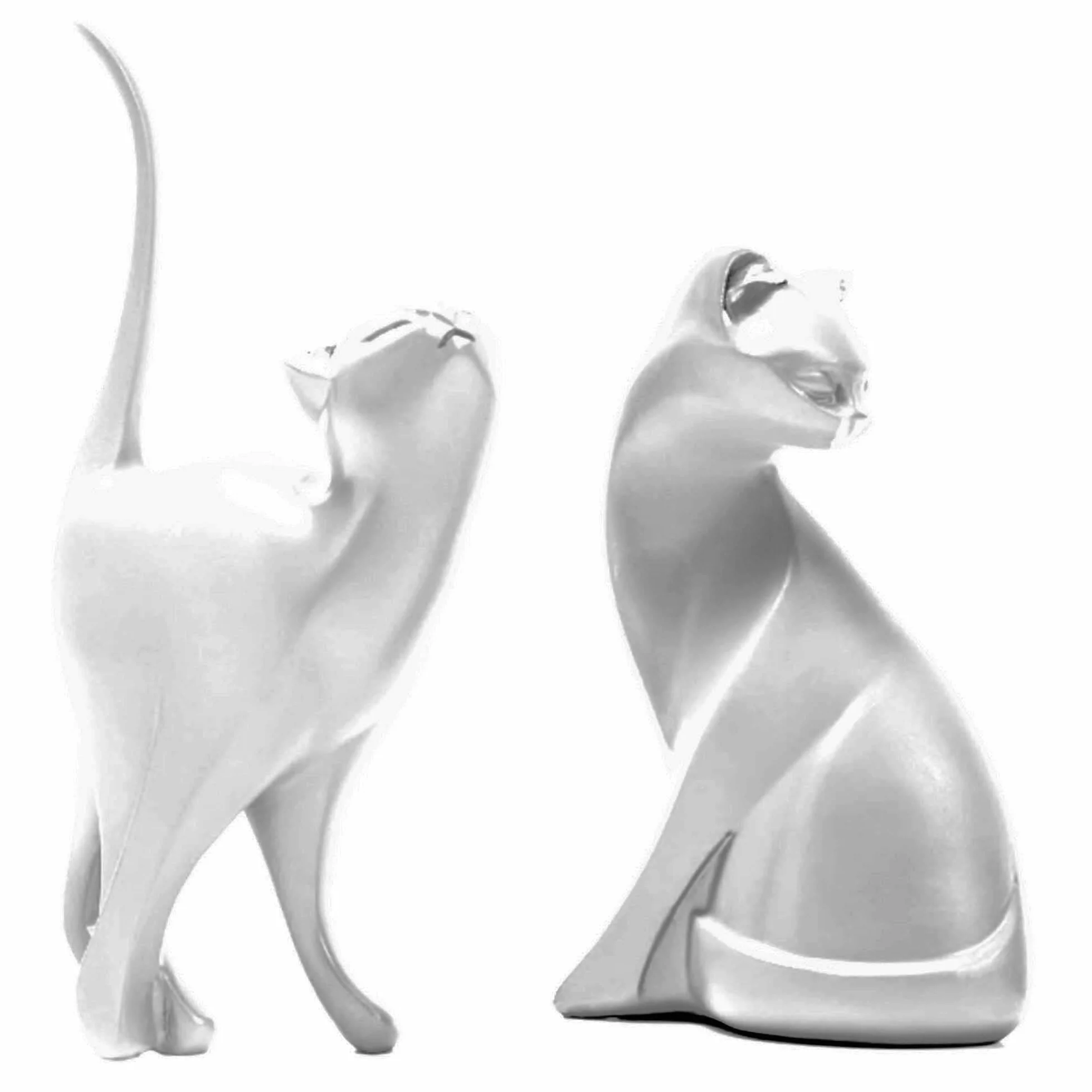 Moderne Statue Chaton Resine Sculpture Abstraite Decoration Interieur Cadeaux Amoureux Chats (argent)