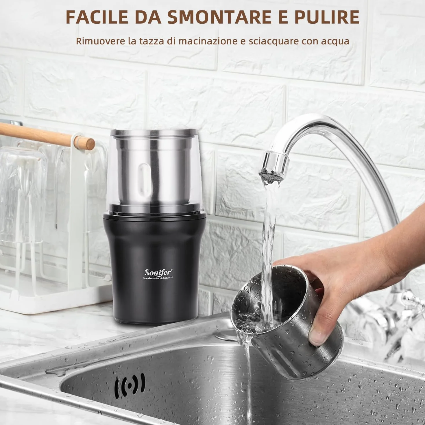 Moulin à épices électrique 300 W 100 g acier inoxydable récipient amovible