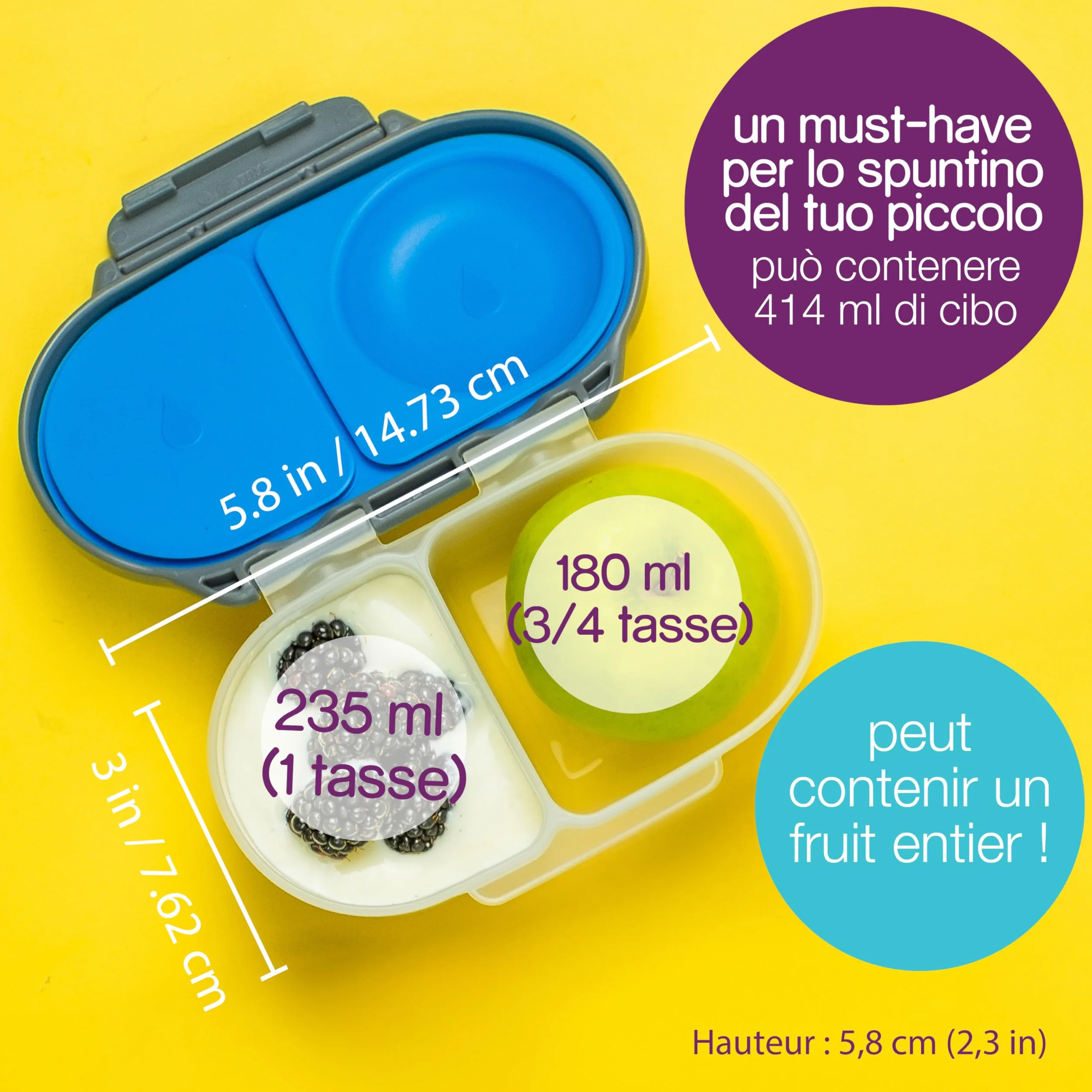 b.box Mini Boîte à Bento 2 Compartiments Étanches Sans BPA