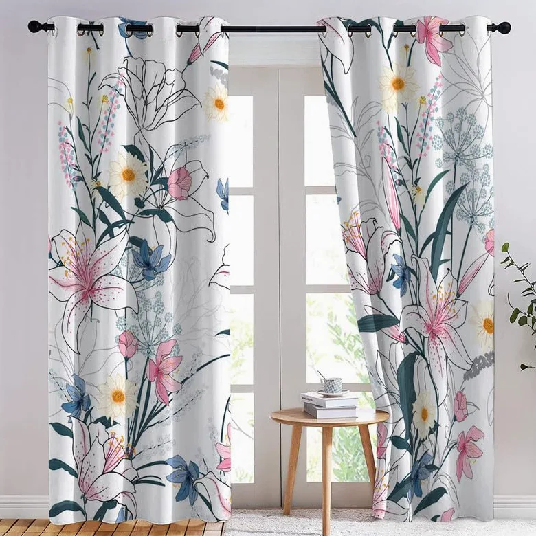 Rideau Occultant Fleur Rideaux Thermiques à Oeillets pour Chambre, Motif Plante Rideaux Salon Moderne Lot De 2 Décoration De Fenêtre pour Chambre Enfant Fille Garcon Rideaux, 140x200