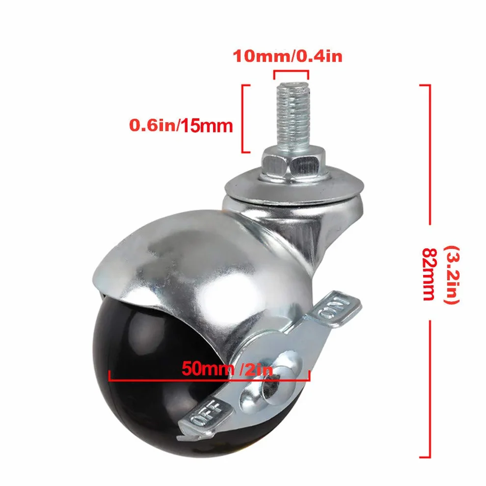 Caster Wheels 4pcs Office Chair Swivel Casters 2" 50mm Furniture Ball Casters Nylon Silent with Threaded Rod M8/M10