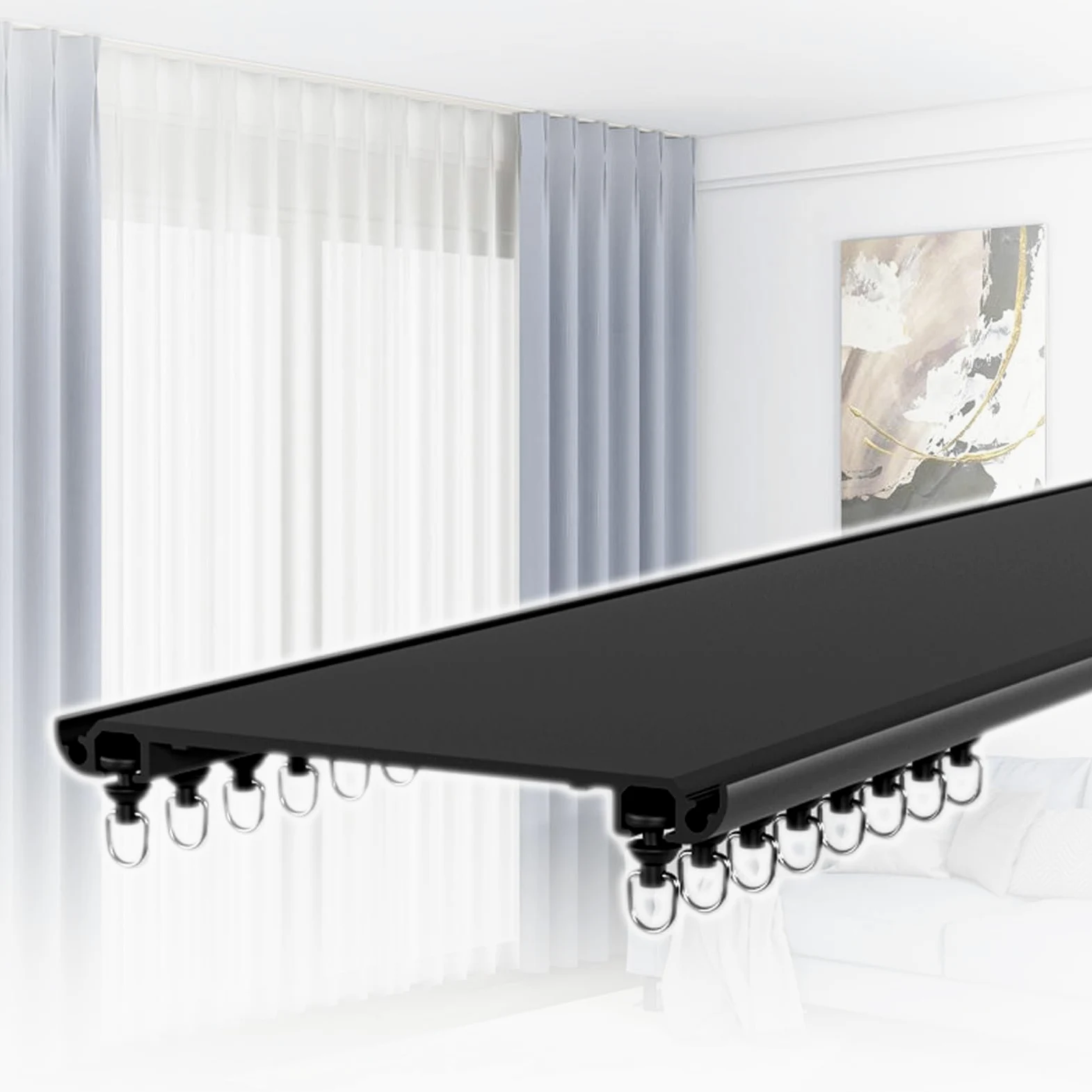 Rail de rideau en aluminium 120-500 cm pour chambre à coucher, salon, salle à manger, camping-car