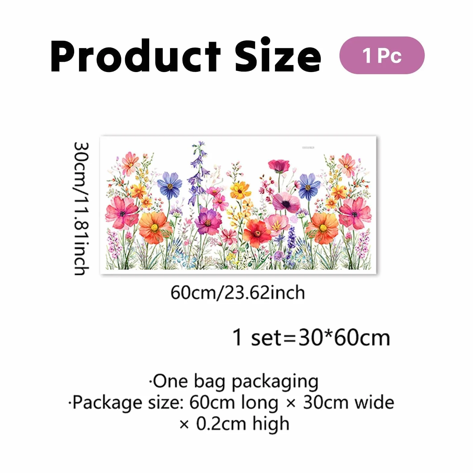 Stickers Fenêtre FLEURS en VASES Multicolore 30x60 cm Autocollants Réutilisables pour Salon