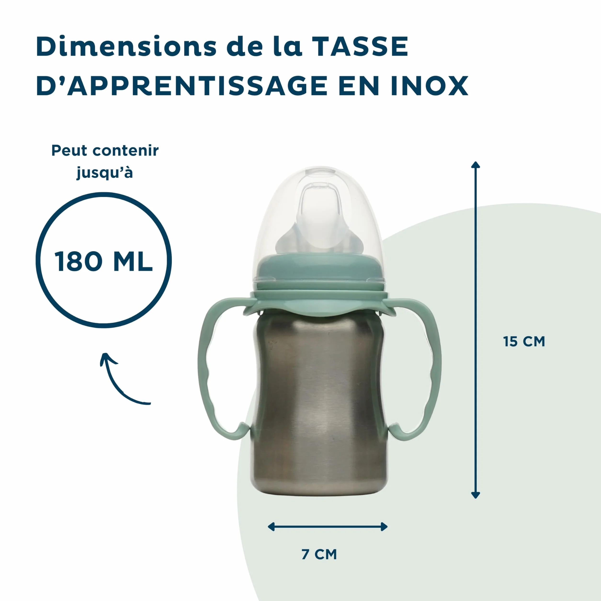 THERMOBABY Tasse En Inox Bébé Avec Anses Et Tétine Silicone Anti-Fuites 180 ml Vert Cactus