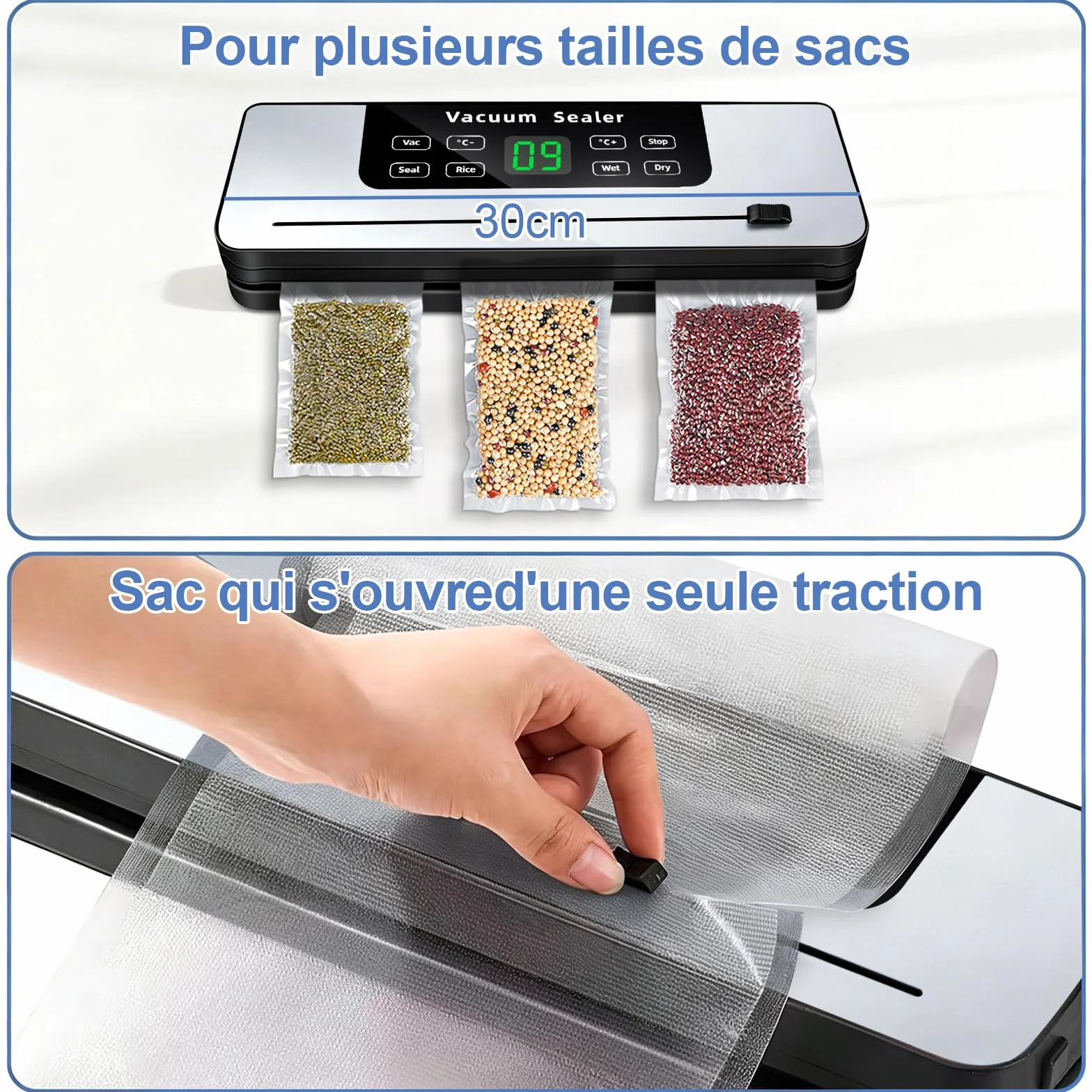 Machine Sous Vide Alimentaire 7 en 1, Automatique Secs et Humides, Professionnel avec Couteau de Coupe, 20 Sacs et Tube