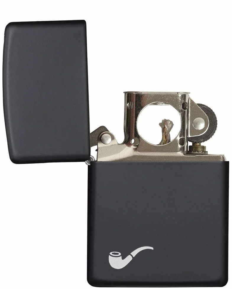Zippo - Briquet Tempête, Noir Mat, Image Colorée De Pipe, Rechargeable, Réutilisable, Résistant Au Vent, Coffret Cadeau, Fabriqué Aux États-Unis