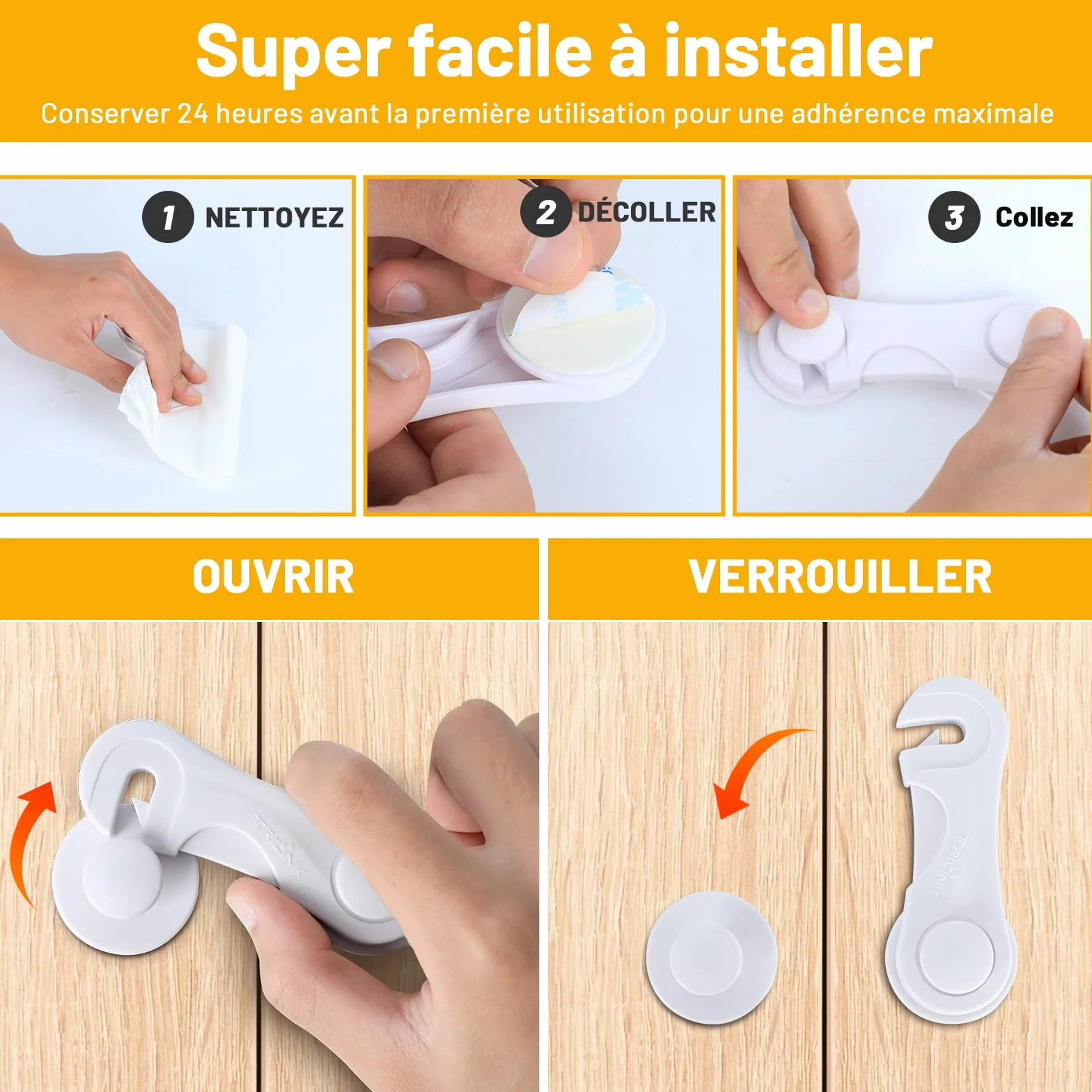 Securite Placard Enfant 6 Pieces Bloque Porte Bebe Protection Adhesif Fort Sans Percage Durable