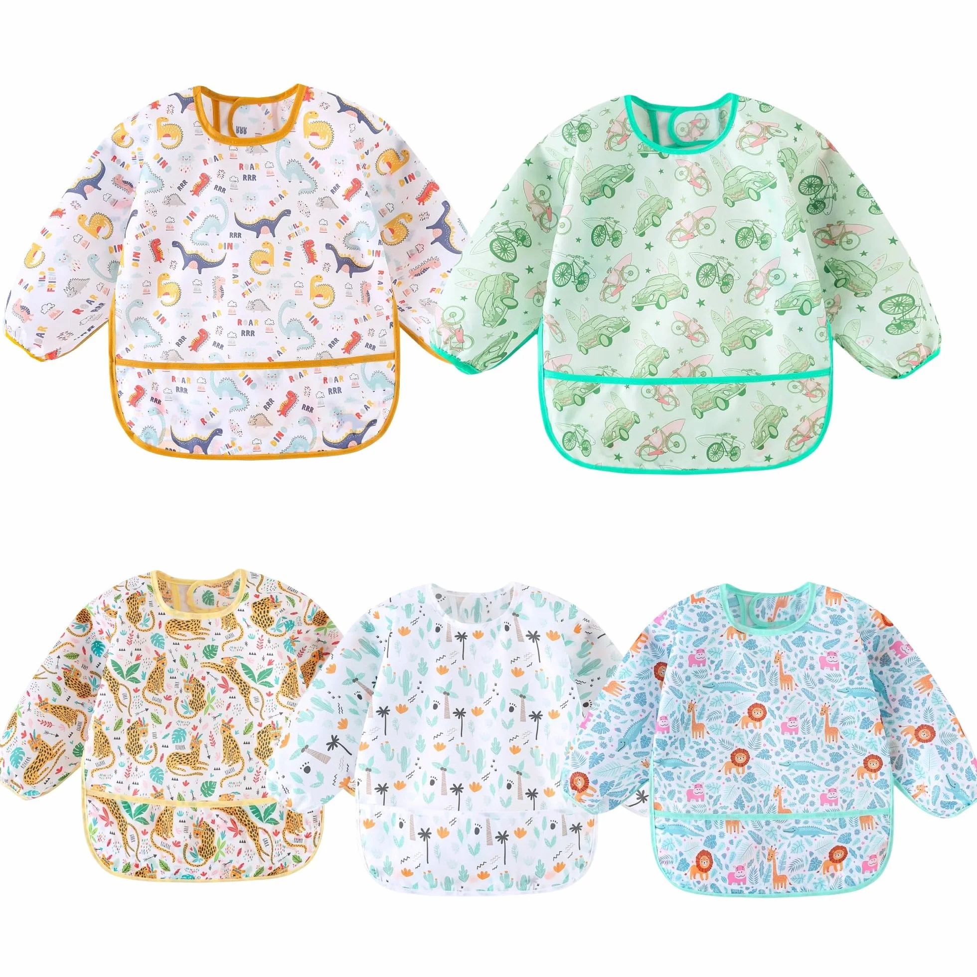 Bavoirs Manches Longues Lot de 5 Imperméable Bébé Enfant 5-30 Mois