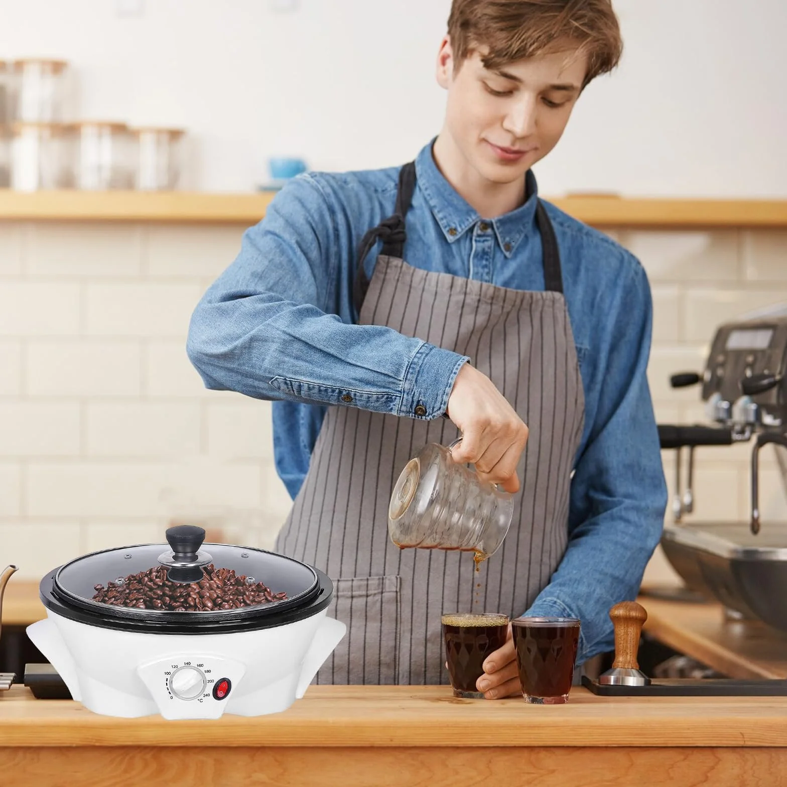 Torréfacteur De Café Électrique 1200W 500g Machine À Torréfier Les Grains Avec Minuteur Température Réglable 0-240°C