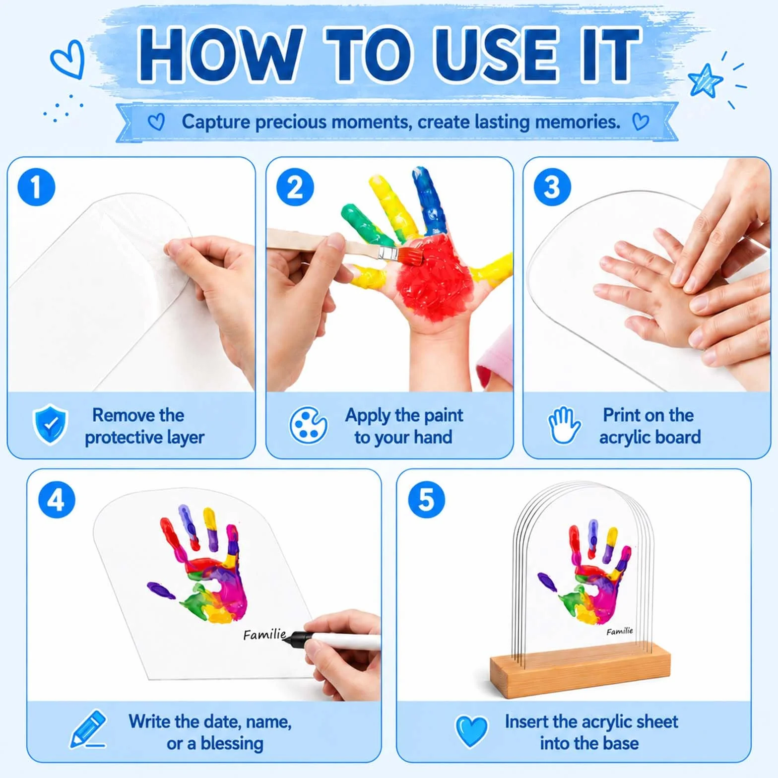 Kit Empreintes Familiales pour 5 Personnes, Peinture à Doigts Bébé Non Toxique, Cadeau de Naissance