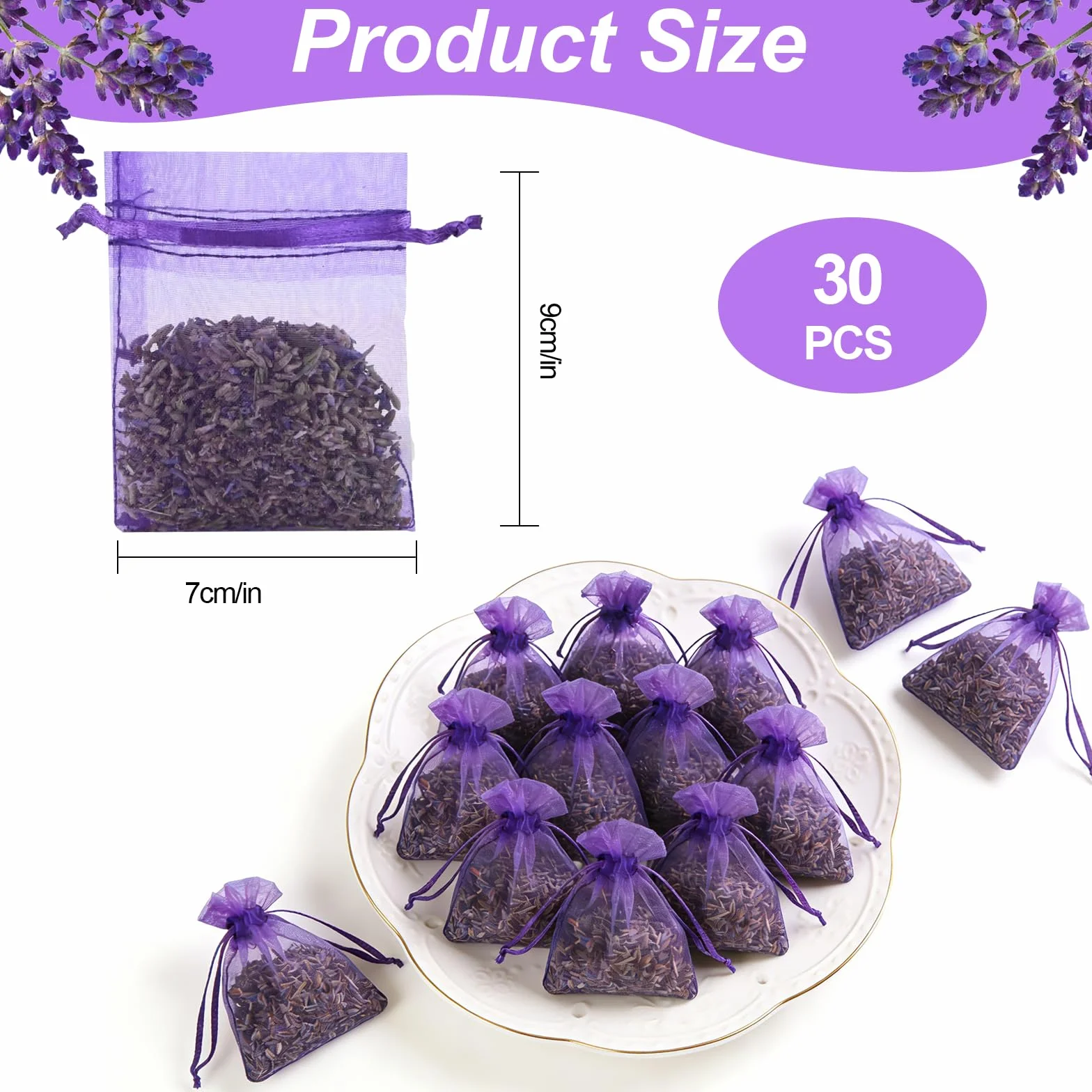 Sachets de Lavande 30 pièces Anti Mites Textiles Vêtements Lavande Séchée Déodorisant Naturel Maison