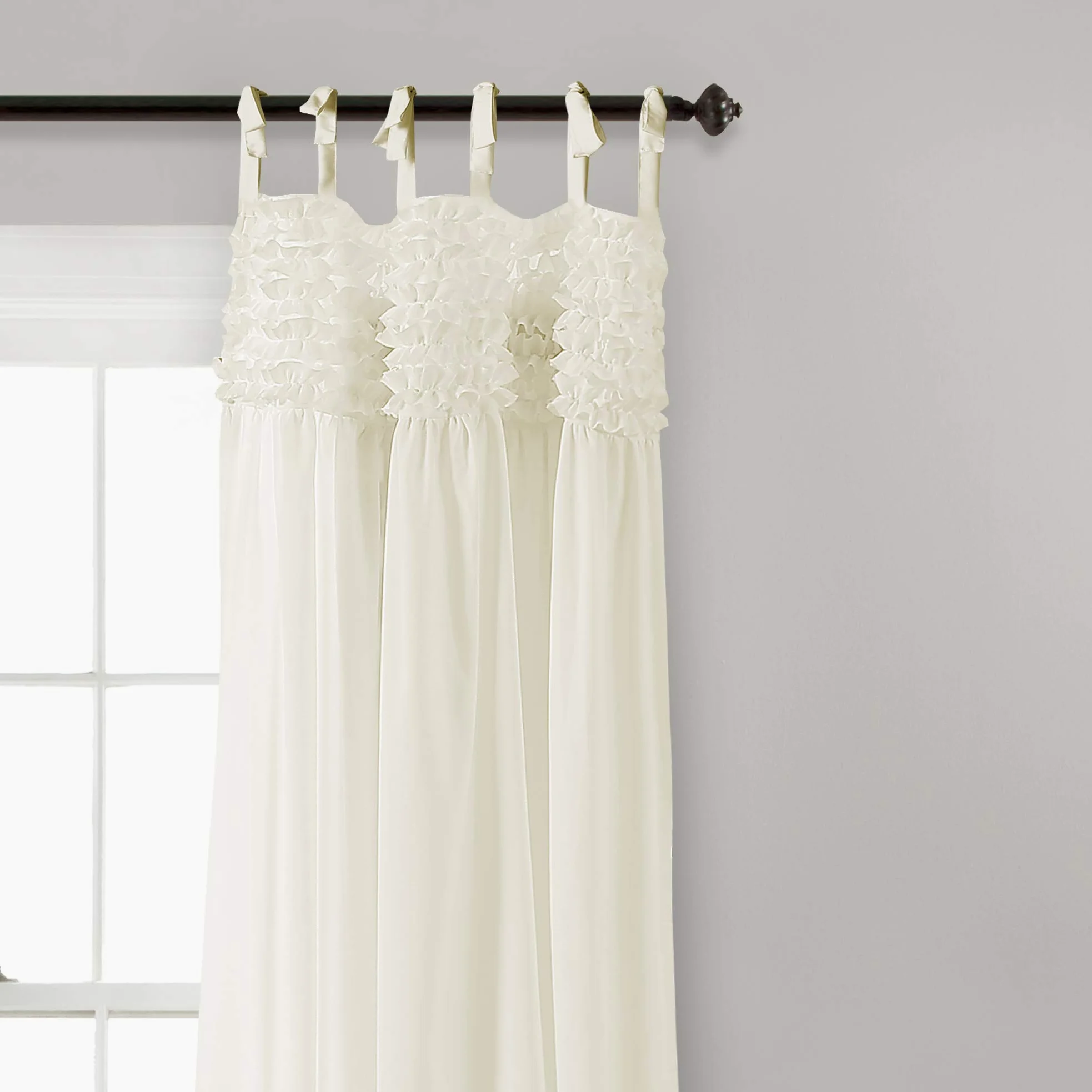 Lush Decor Lot de 2 Rideaux à Volants pour Salon, Salle à Manger, Chambre à Coucher (Paire), Polyester, Ivoire, 101,6 x 213,4 cm (l x L)