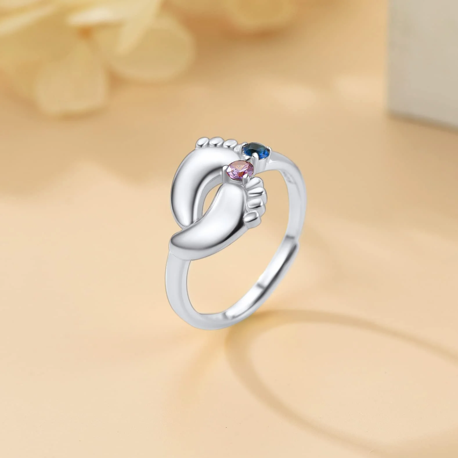 Bague Argent 925 Femme Réglable Personnalisable 2 Prénoms Pierre de Naissance