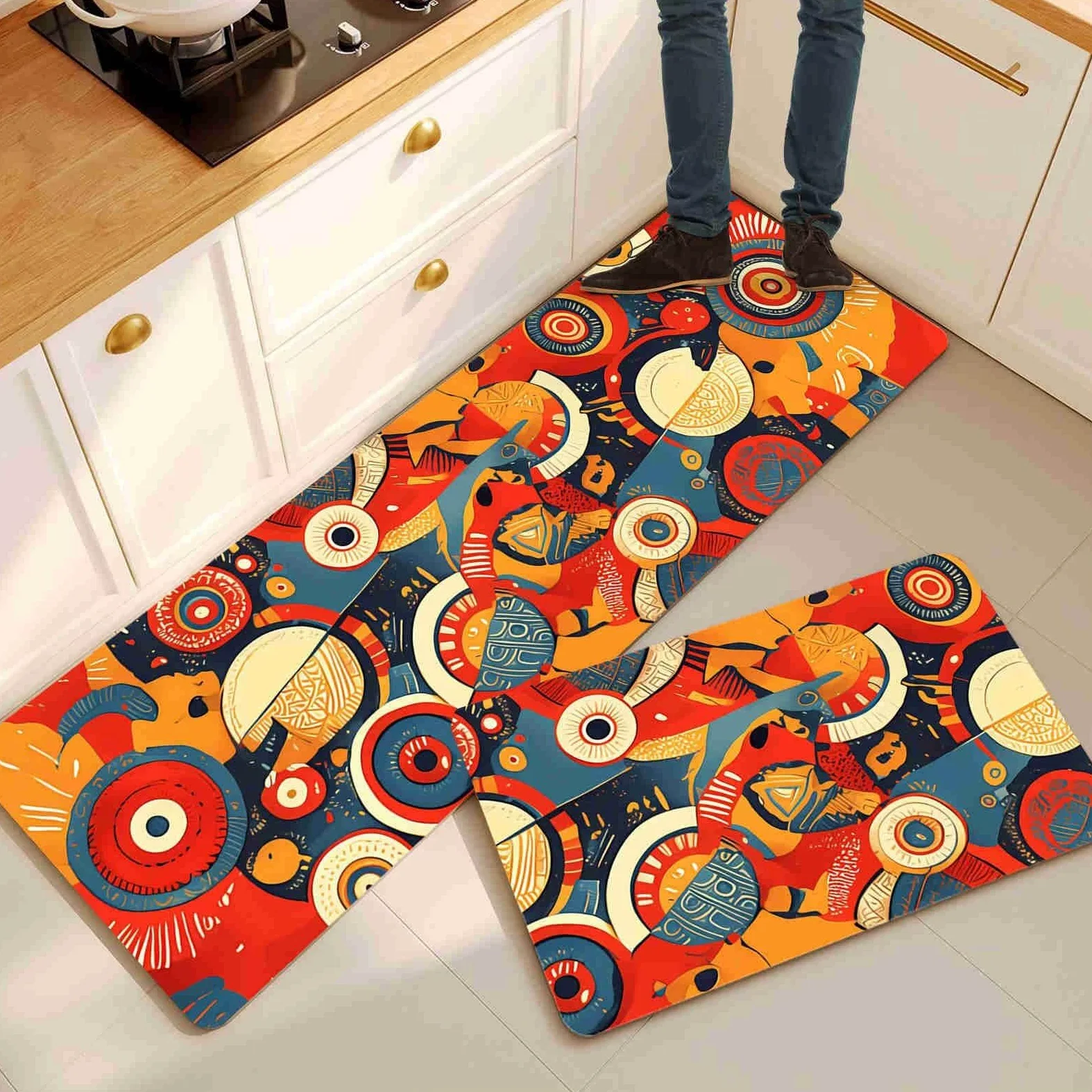 Tapis Cuisine Lot de 2 Tapis de Cuisine Antidérapant et Lavable et à Séchage Rapide, Tapis de Sol Absorbant Tapis Couloir Tapis de Cuisine Devant Evier Tapis de Couloir Square 45x70cm+45x140cm 14-1187
