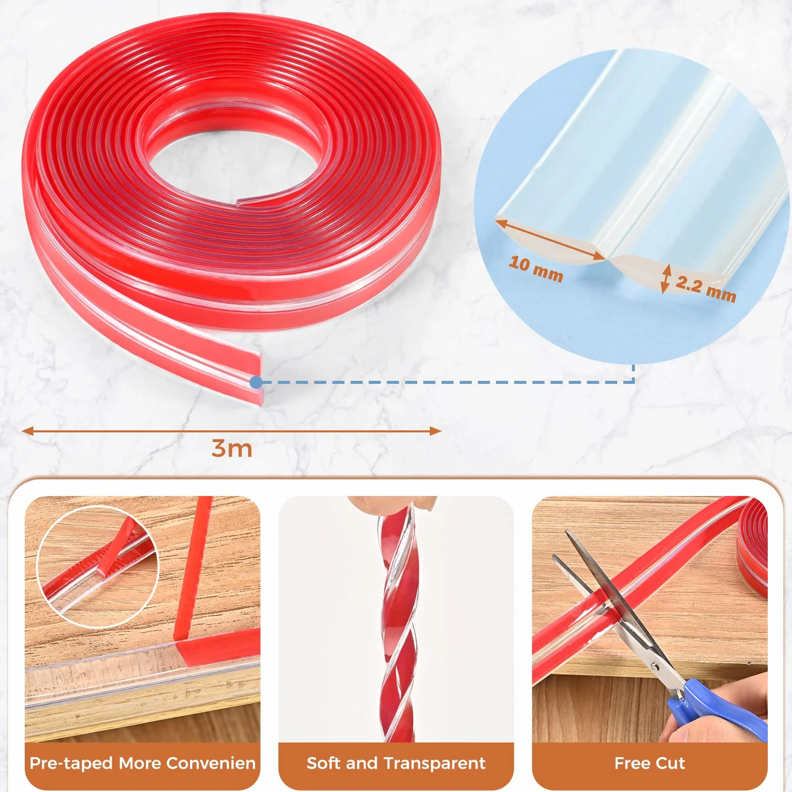 3M Pré-adhésif Protection Meuble Bébé, Coin de Table Silicone Transparent avec 4 Angles