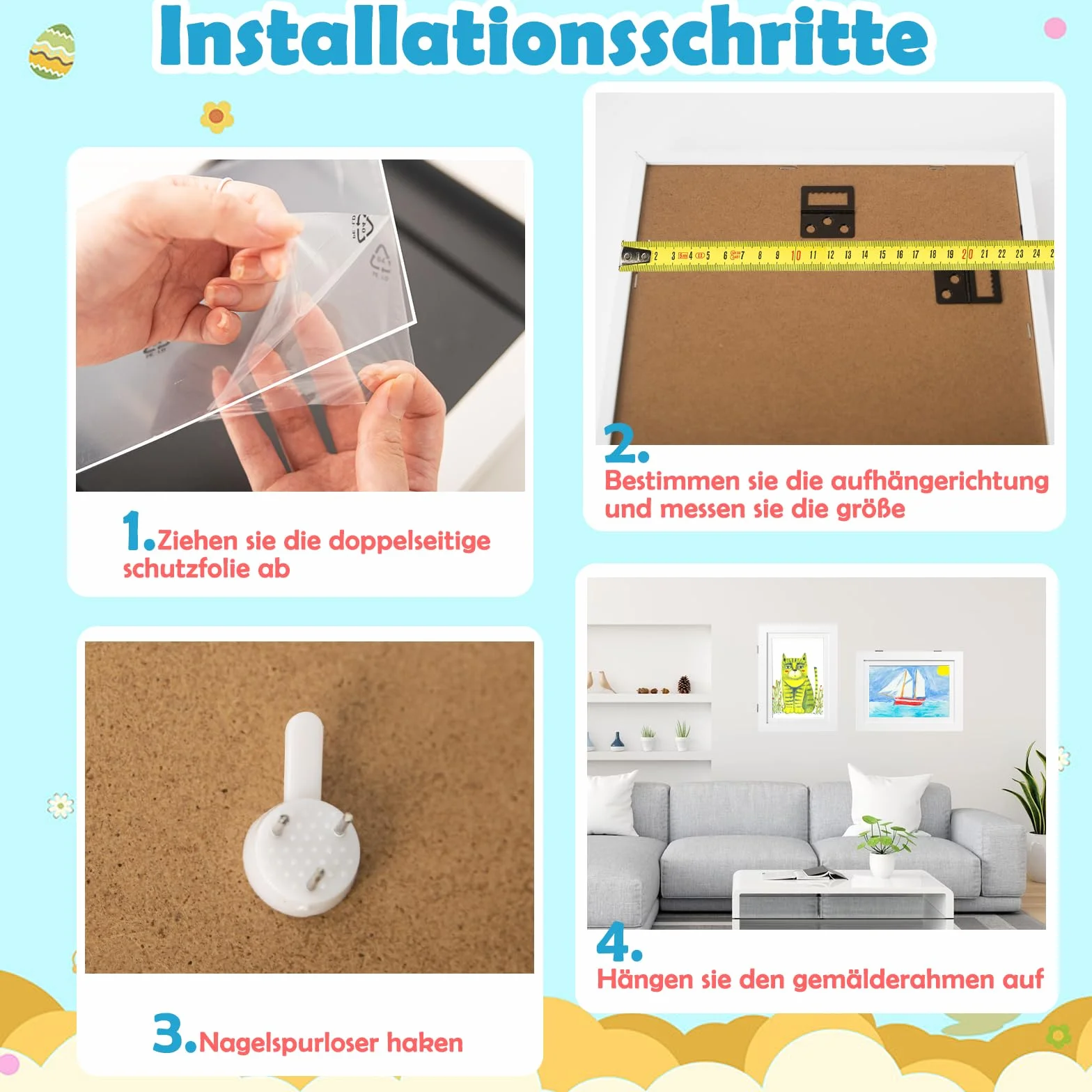 Cadre Dessin Enfant A4 Pliable pour Photos D'Enfants, Cadre Photo D'art (Blanc)