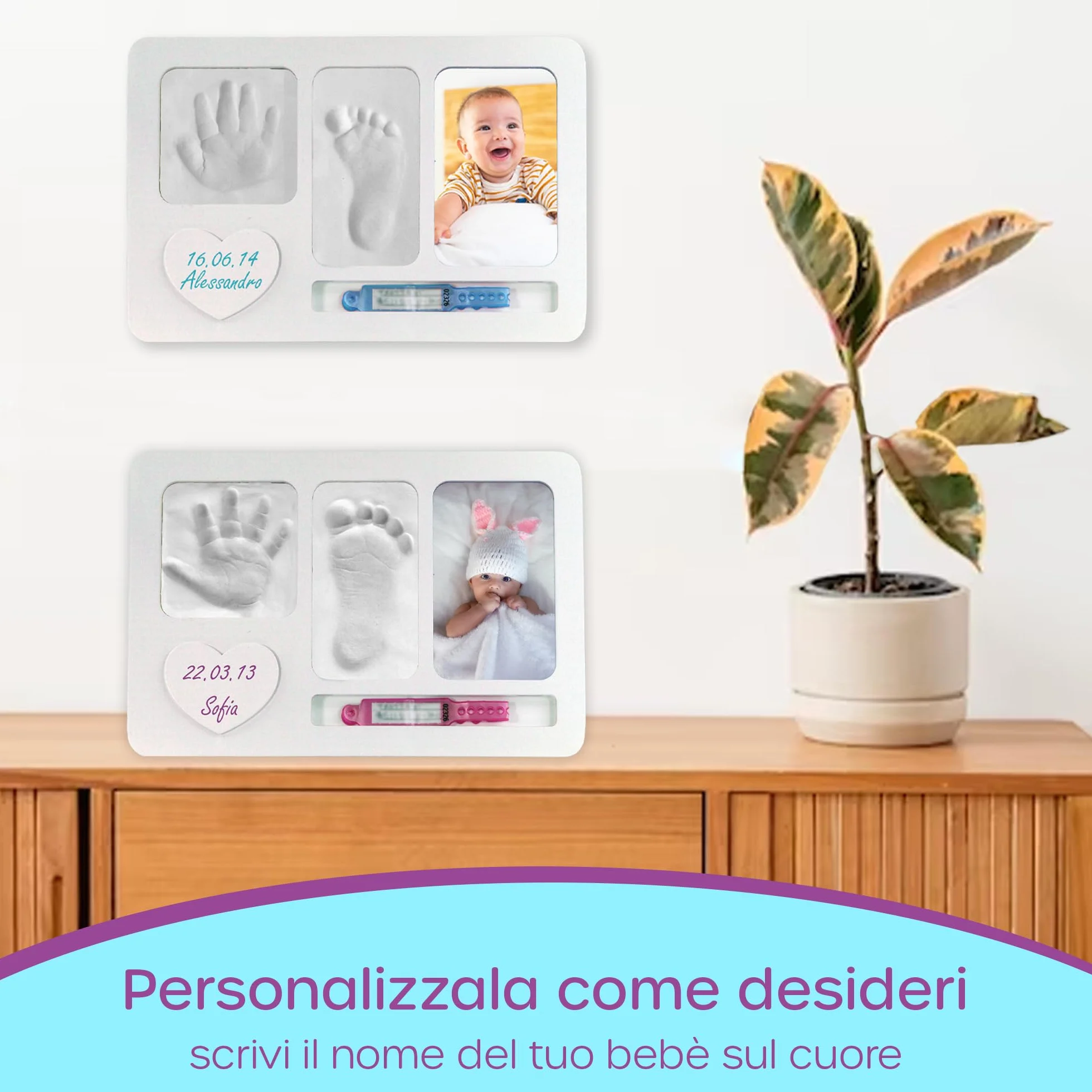 iPiccoli Cadre Empreintes Mains et Pieds Nouveau-né Kit 30x20cm
