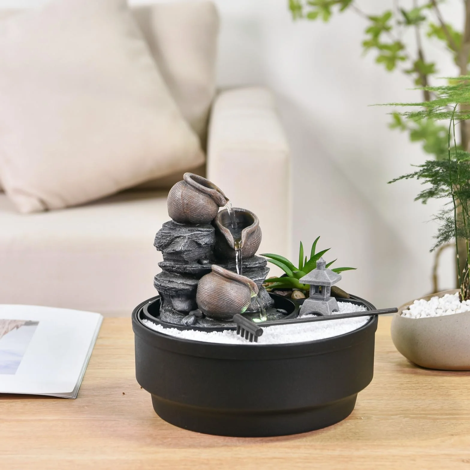 Fontaine d'Intérieur Jardin Zen, Lumière LED, H21 cm - Oasis Zen'Light