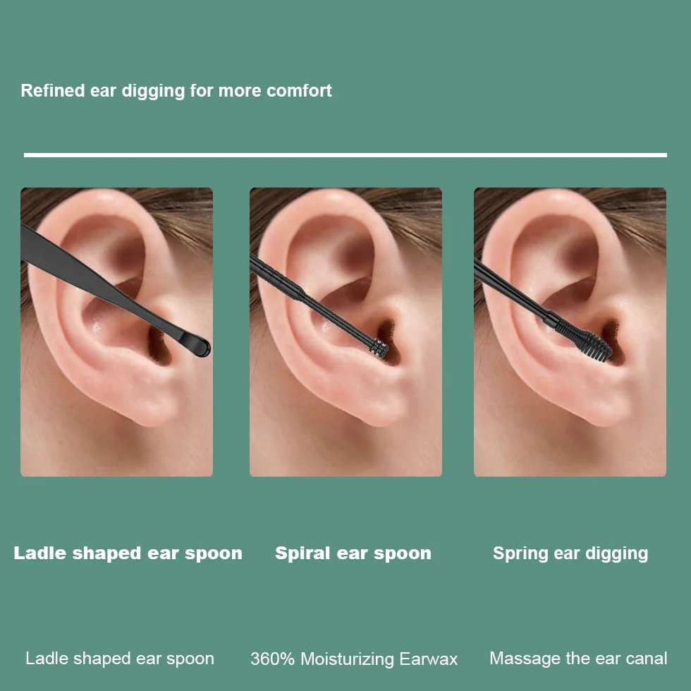 Nettoyeur D'oreille 6 Pcs Kit Ear Wax Cleaner en Acier Inoxydable Portable