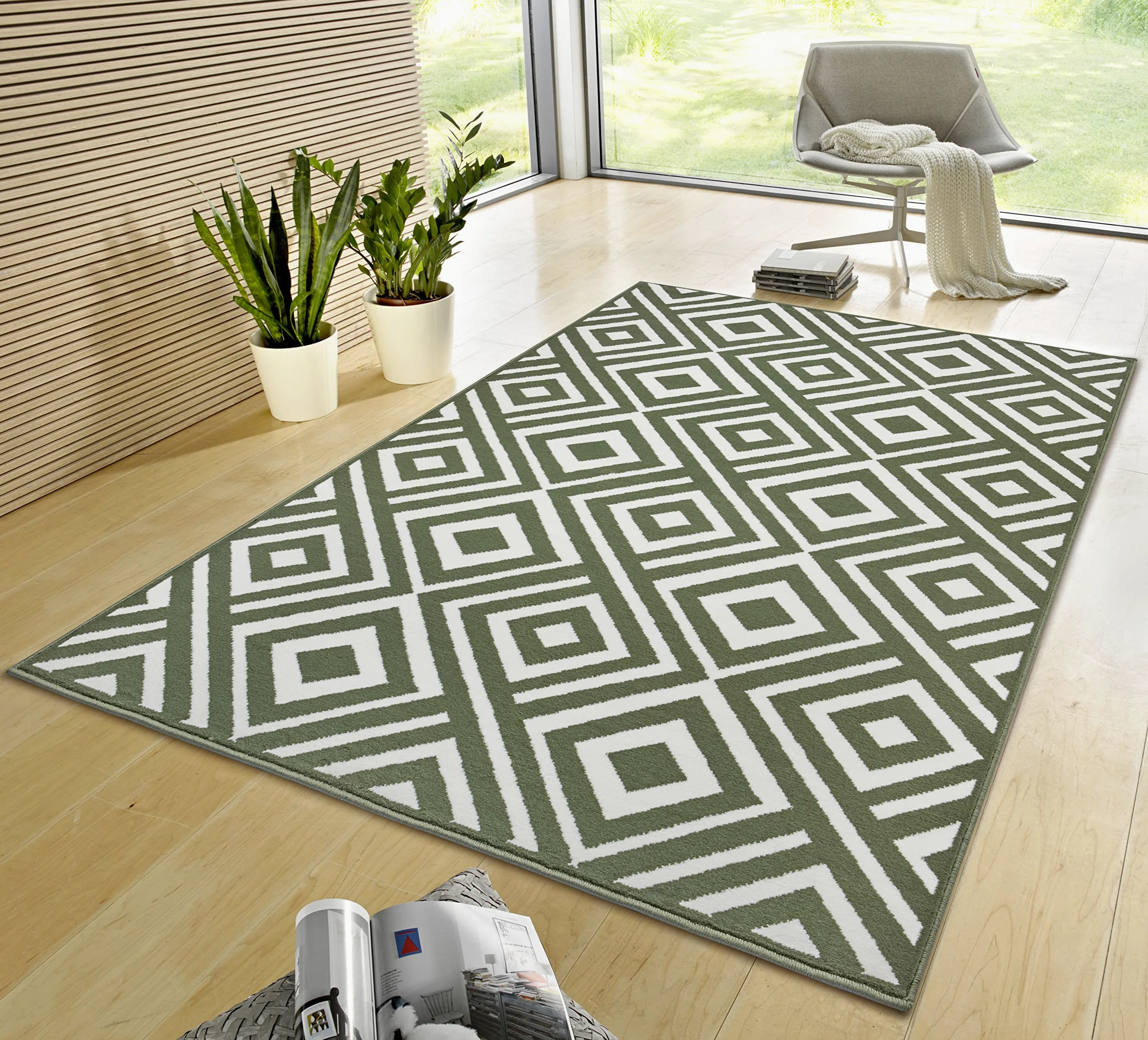 Zala Living Art Tapis de Salon en Velours à Poils Courts - Design Moderne pour Salon, Chambre, Salle à Manger, Bureau, Cuisine - Vert, 160 x 230 cm