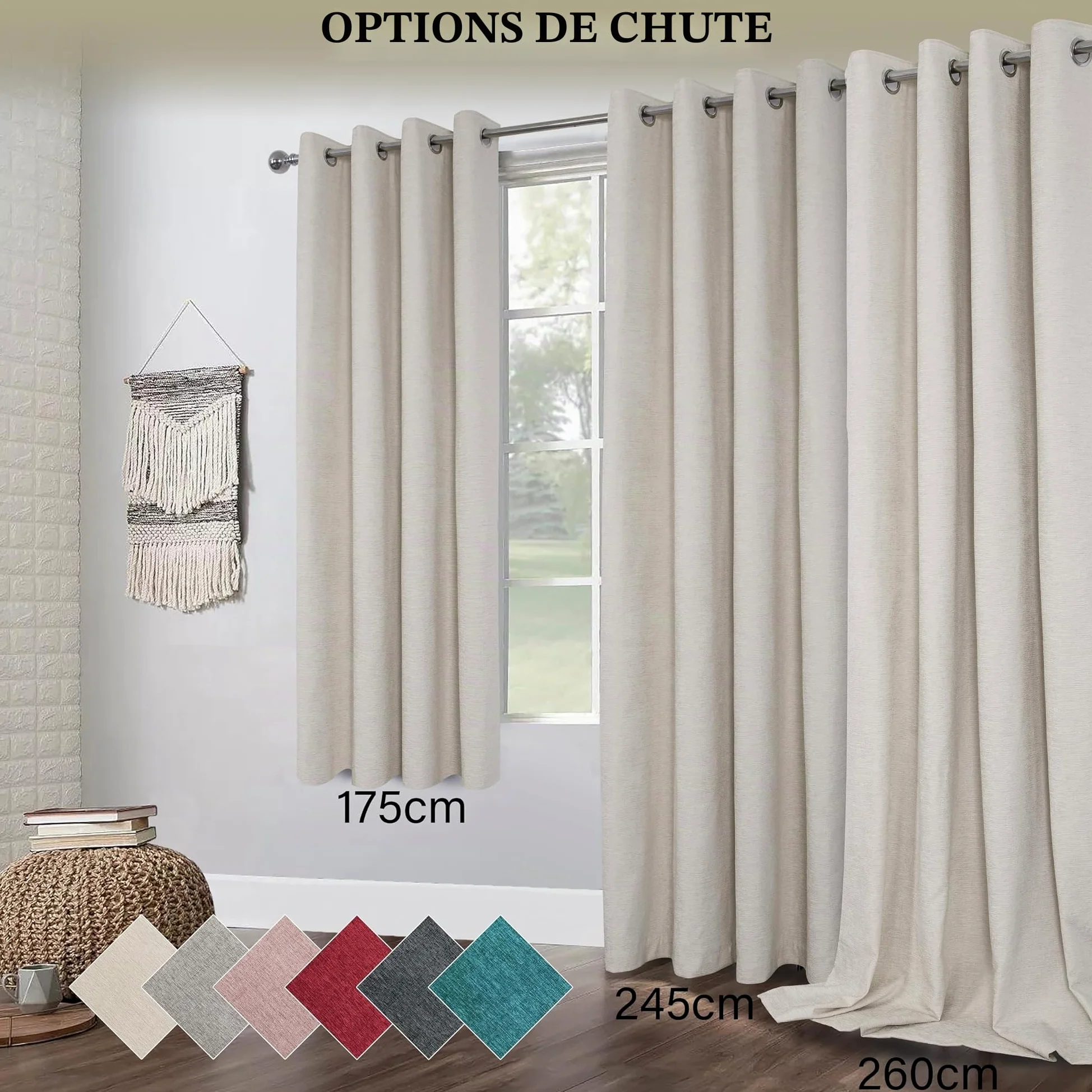 always4u 100% Rideau Occultant Chenille, Double Rideaux Isolant Thermiques Anti Chaleur, pour Cuisine Salon Chambre, Tissu Super Souple Infroissable, Beige 140x245cm Lot de 2