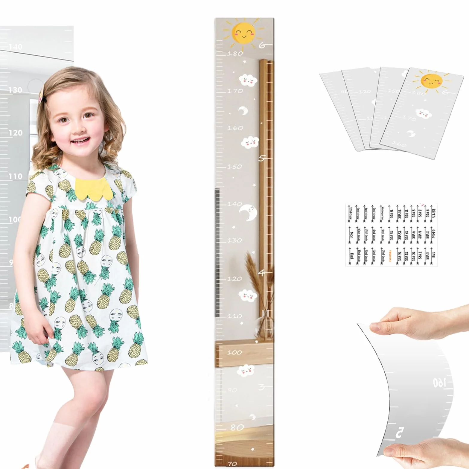 Tableau de croissance miroir puzzle mural avec règle hauteur enfants et autocollants marquage