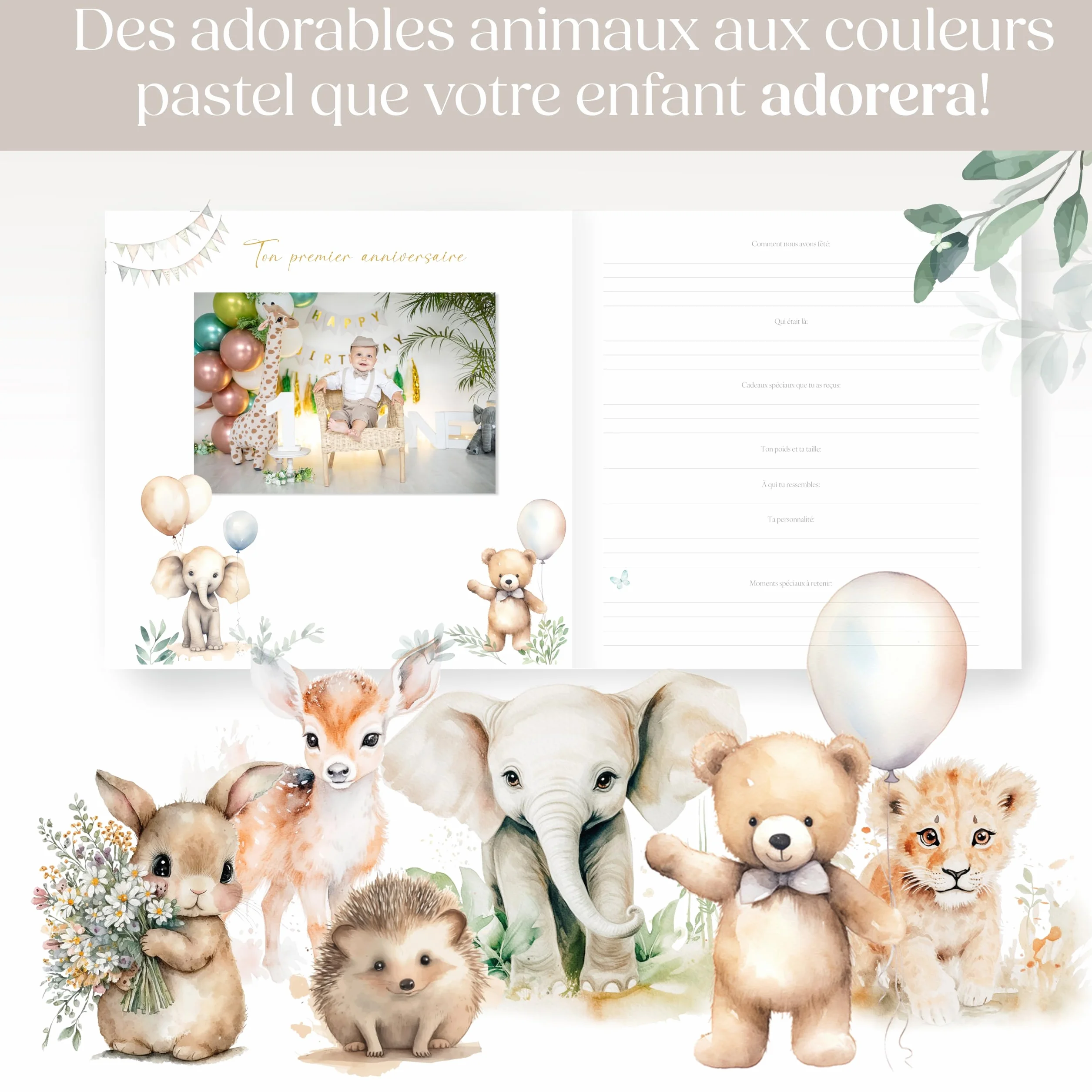 Livre de Naissance Bébé 76 Pages Stickers Dorés - Album Souvenir Photos Écrire Cadeau Fille Garçon
