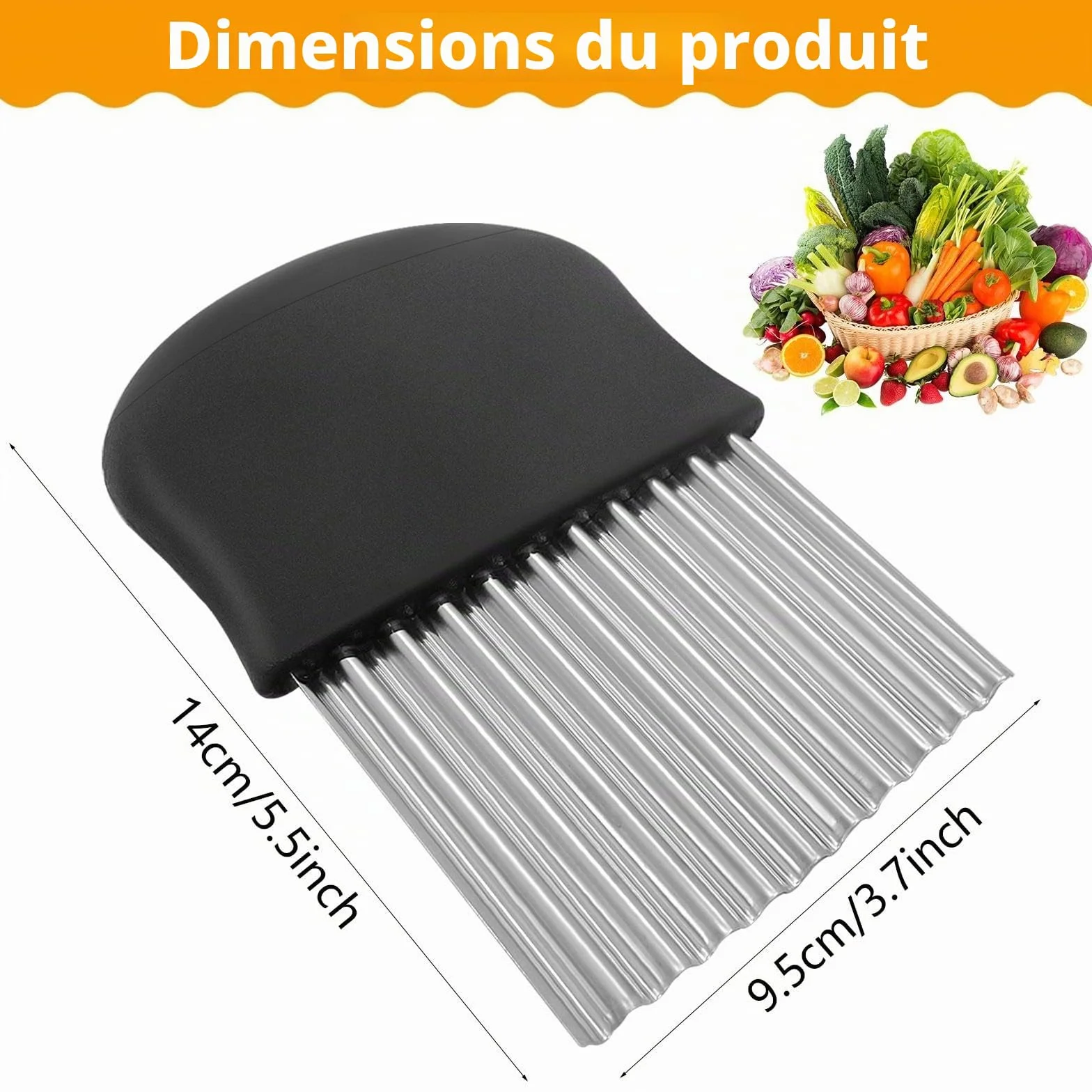 Coupe-vagues 14 x 9,5 cm Lame Ondulée Acier Inoxydable pour Frites Pommes De Terre Légumes