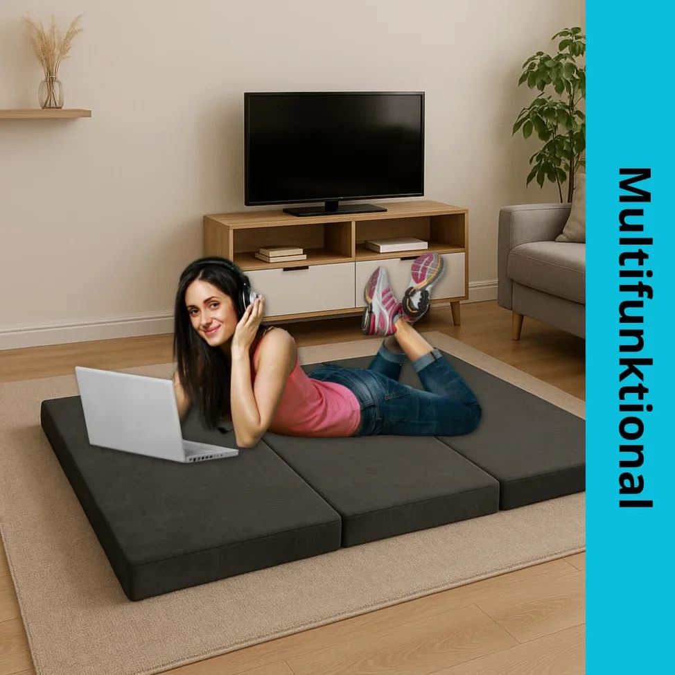 FORTISLINE Matelas Pliant 180 x 65 x 7 cm – Matelas d’Appoint en Mousse 3 Parties avec Housse Lavable – Matelas de Voyage et Camping – Fabriqué dans l’UE