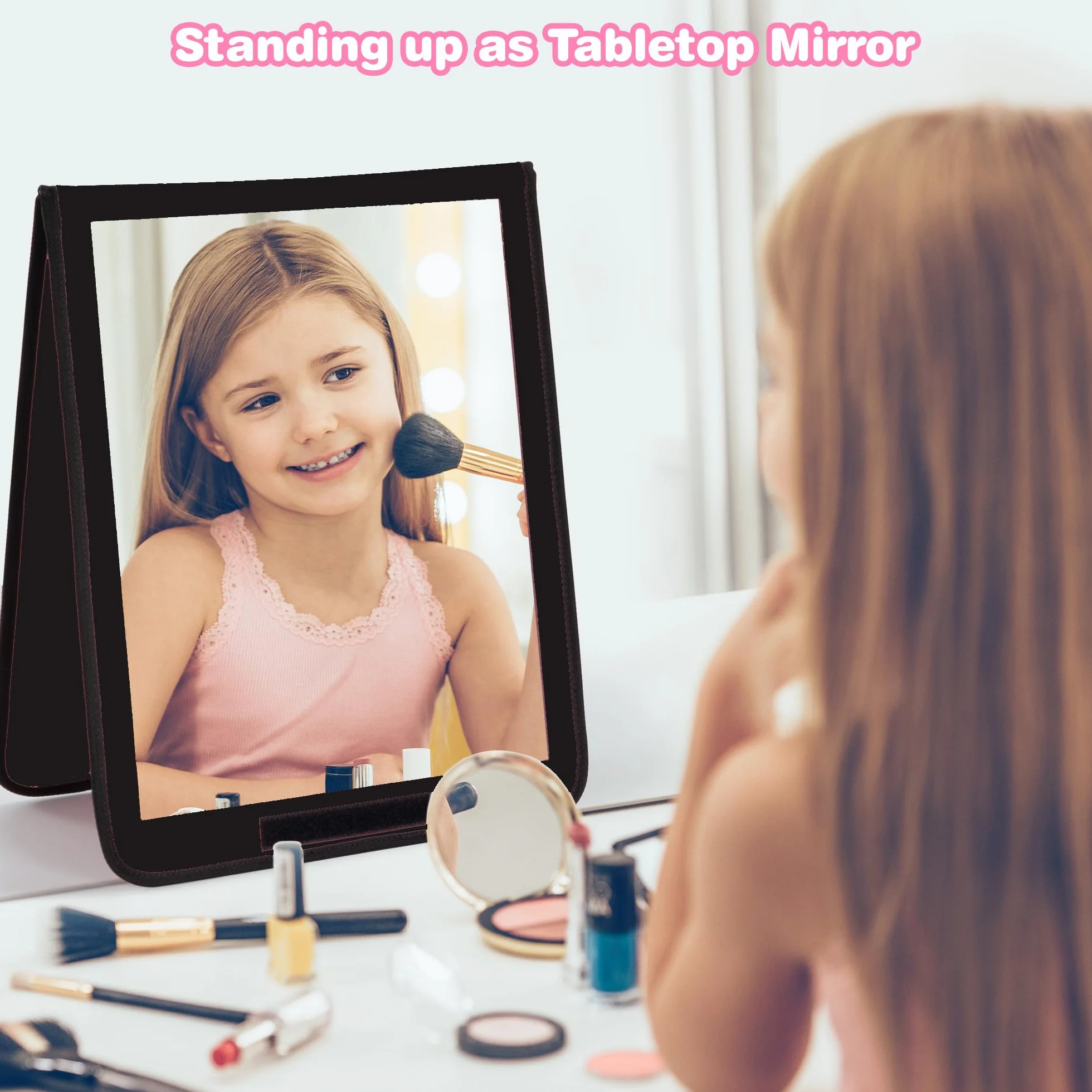 Miroir pliable portable pleine longueur, 32in x 13in / 32in / 81,3 x 33 cm, noir – Miroir à suspendre pour camping, voyages, danseurs