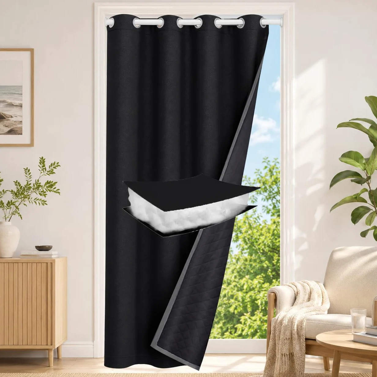 Rideaux de porte (Noir, B132xH203cm)