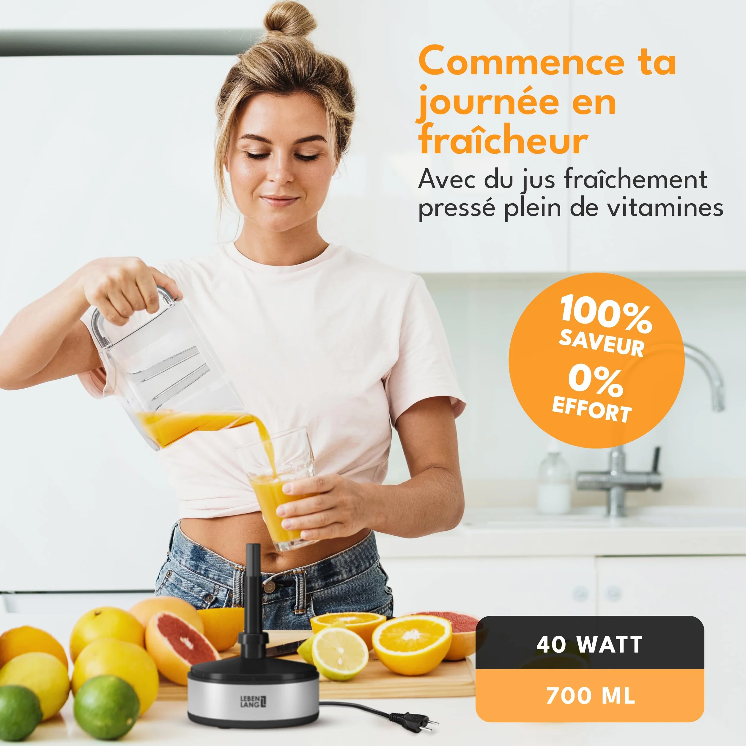 Presse agrume électrique LEBENLANG 2 cônes sans BPA 700ml presse agrumes électriques automatique