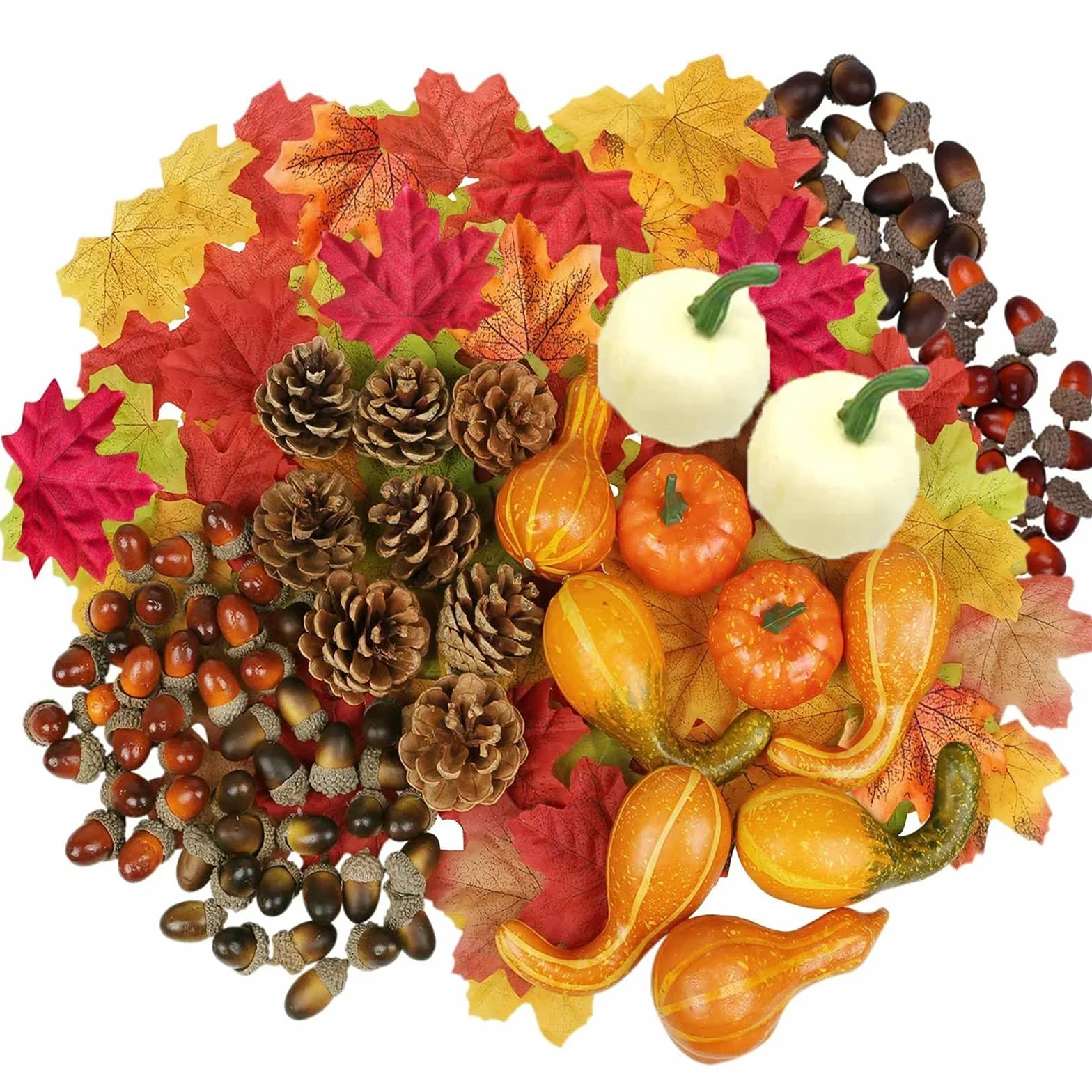 HBell Lot de 172 mini citrouilles artificielles Halloween pommes de pin feuilles d'érable glands décorations automne