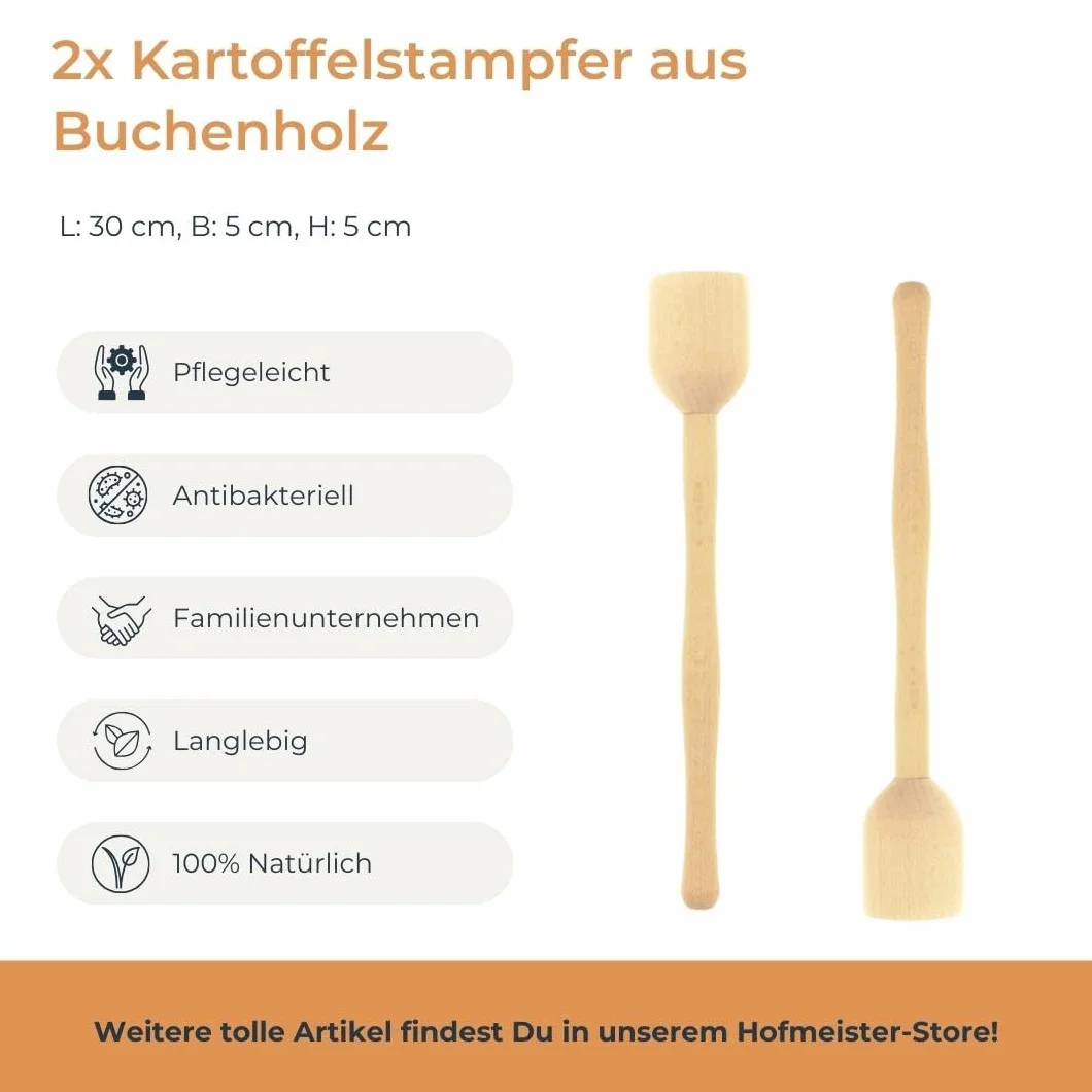 HOFMEISTER Pressepurée pommes de terre légumes fruits 30 cm bois de hêtre résistant chaleur