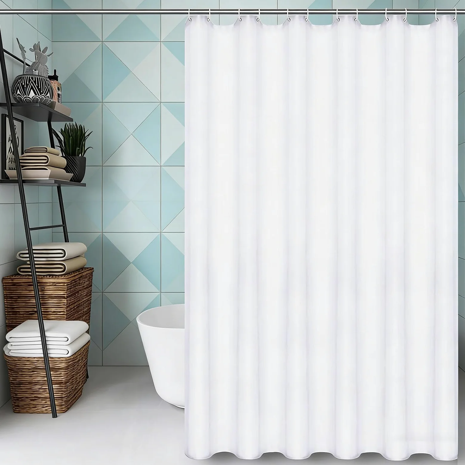 Rideau de Douche 180 x 310 cm Anti Moisissure Rideau Douche Anti Moisissure sans Percage pour Salle de Bain, Baignoire, Blanc