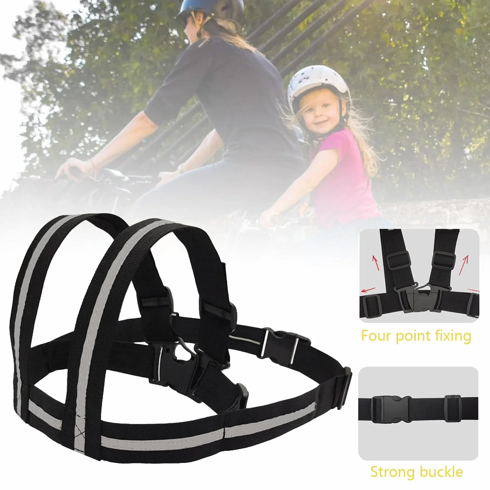 Ceinture sécurité réglable pour Moto Enfant avec poignées réfléchissantes