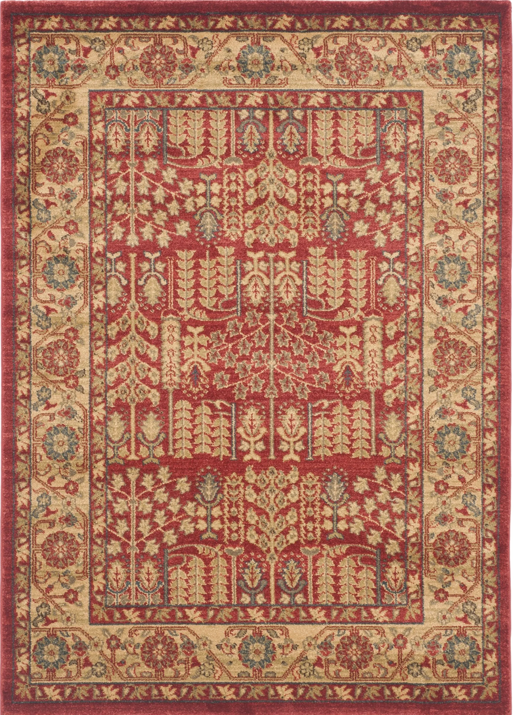SAFAVIEH Tapis Traditionnel Pour Salon, Salle à manger, Chambre à coucher - Mahal Collection, Tapis à poil court, Rouge et Naturel, 122 X 170 cm
