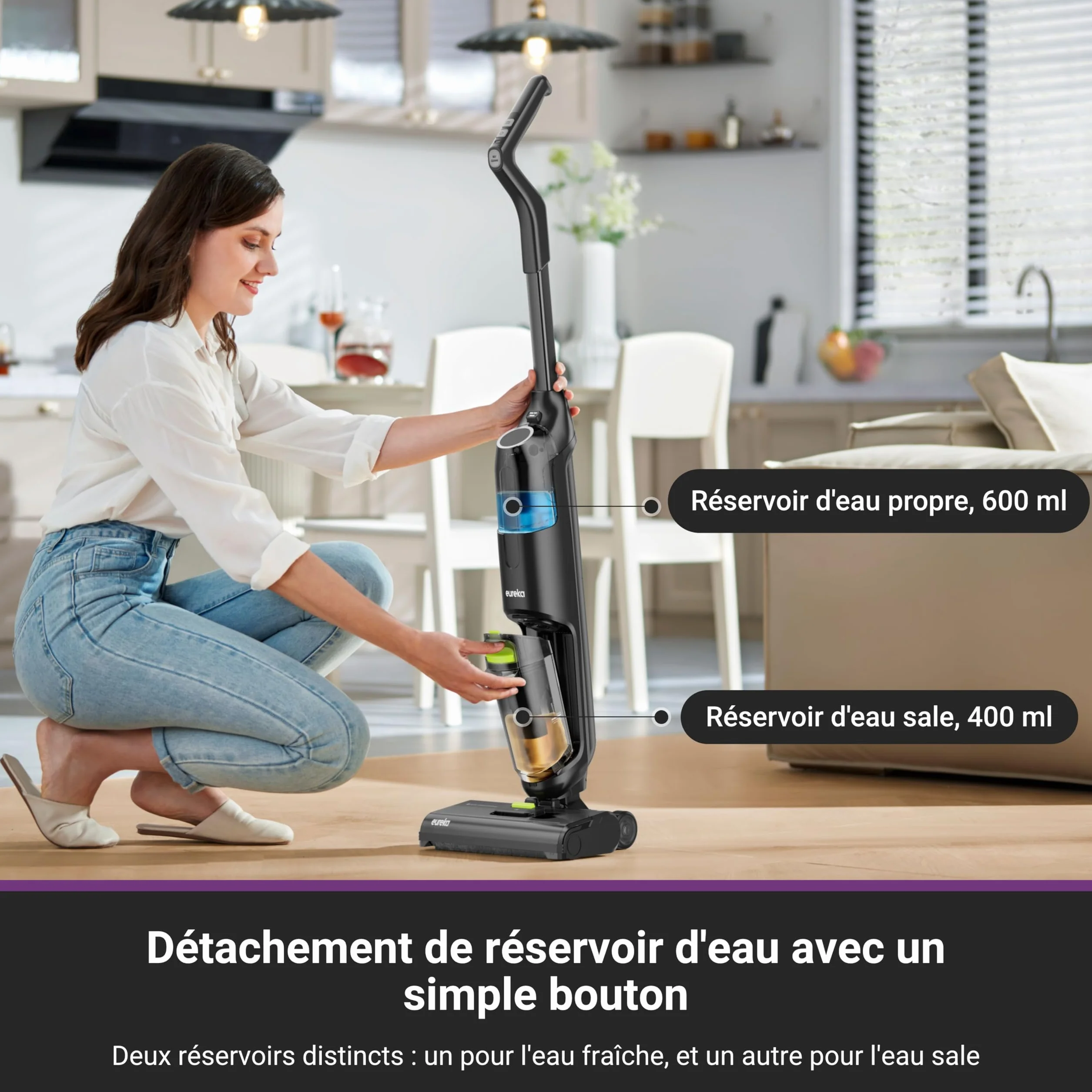 Eureka NEW400 Aspirateur Laveur sans Fil Sols Durs Sec Humide Autonettoyant Longue Autonomie