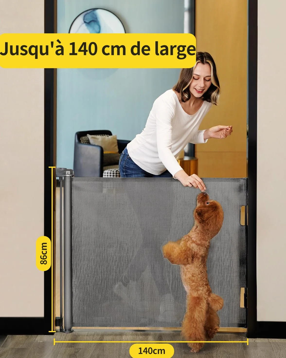 Barrière de Sécurité Rétractable Bébé Animaux 0-140cm Escaliers Couloirs Gris