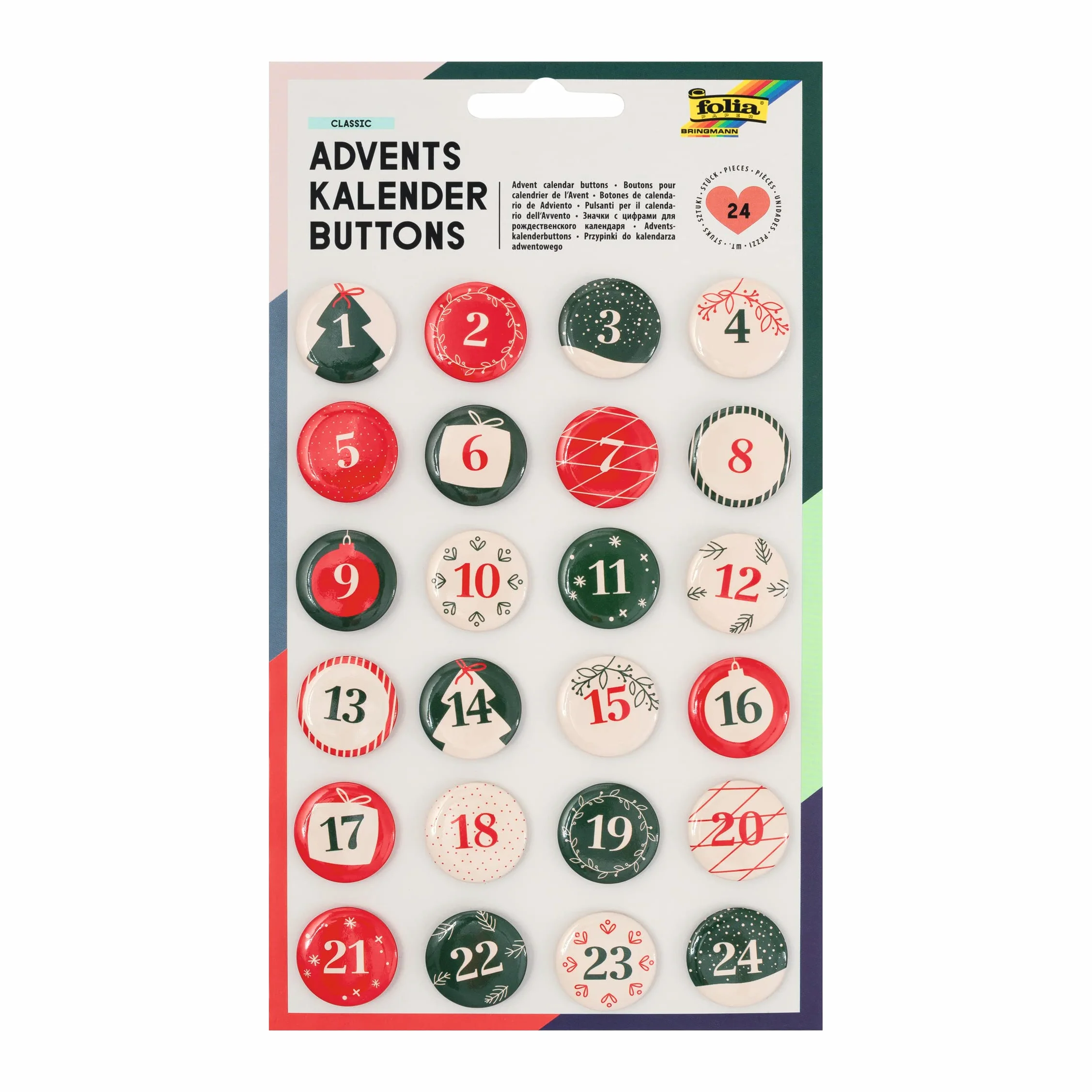 Folia Boutons Calendrier Avent Chiffres 1-24 Fixer Sacs Toile Jute Cadeaux