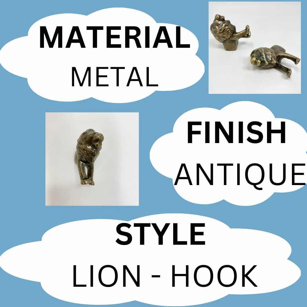 Safari Boutons de tiroir en métal laiton antique motif animal crochet lion