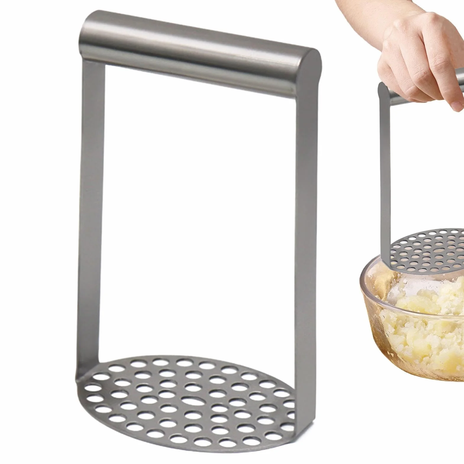 Générique Stainless Steel Potato Masher 4.33x3.39x7.09 Inches Multi-Purpose Kitchen Utensil for Mashing Potatoes