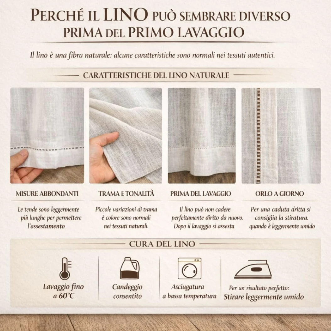 Cuore di lino - Rideau en Verre Pur Lin 100% Made in Italy Ajour Blanc crème (45 x 160 cm)