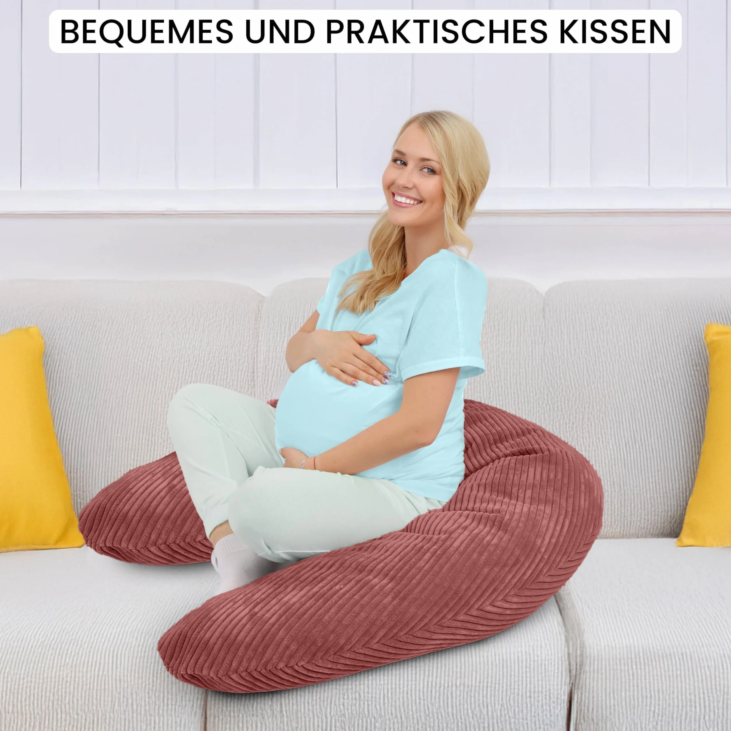 Amilian Coussin d'allaitement XXL 170 cm, coussin de grossesse pour dormir sur le côté, avec rembourrage et housse amovible - Herzschimmer