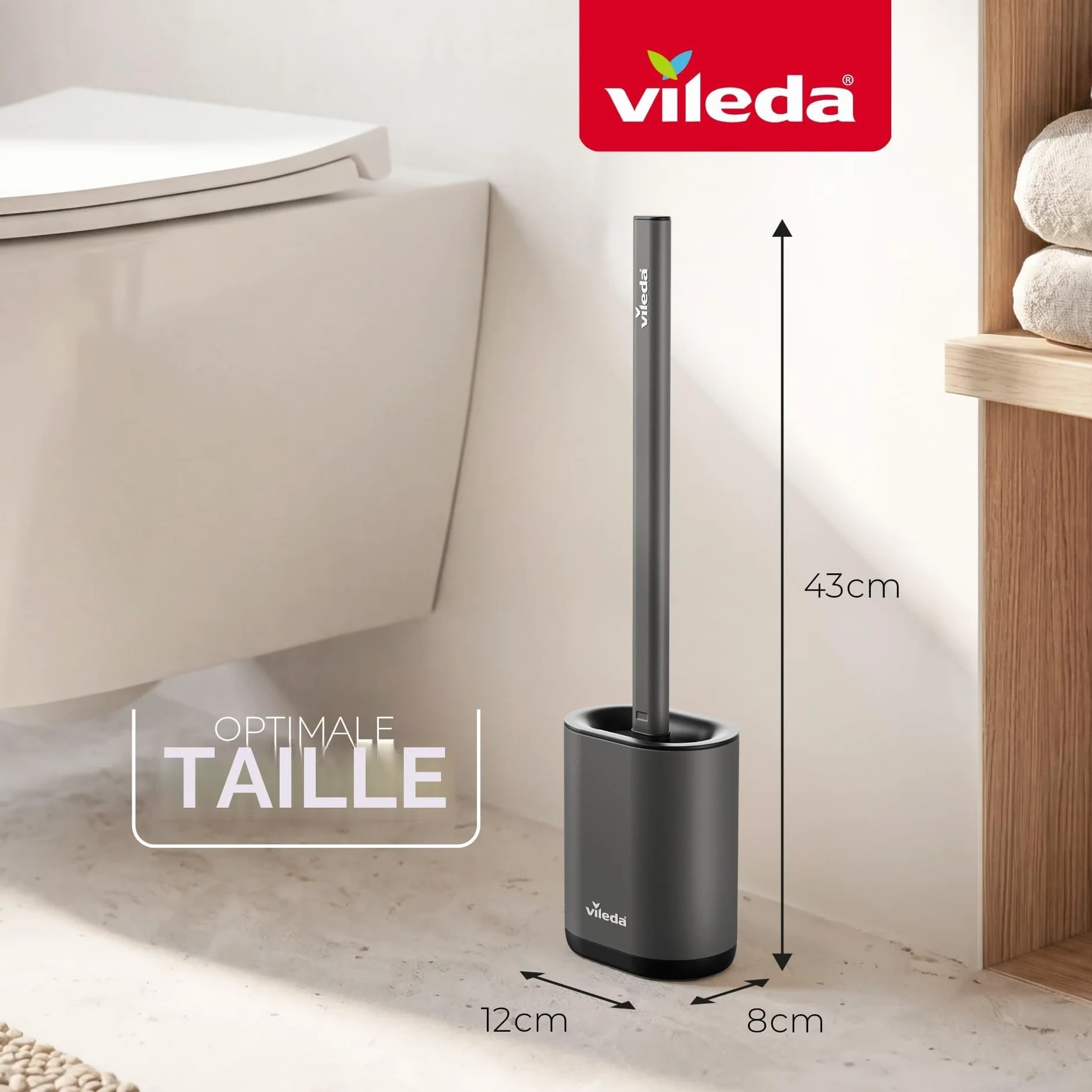 Vileda Brosse WC Silicone Flexible Manche Inoxydable 2-en-1 Hygiénique Anti-odeurs