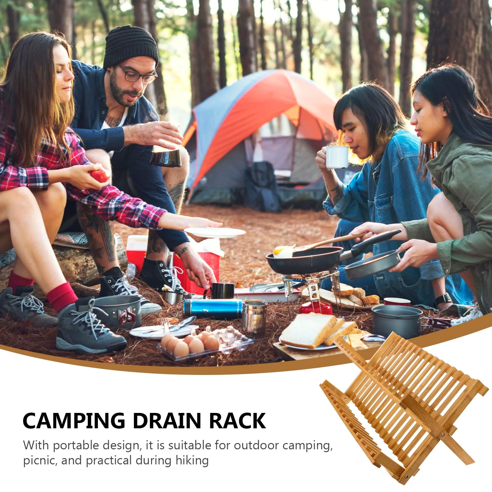 Angoily Étagère de Rangement Pliable en Bois Massif Étagère Pratique Égouttoir Vaisselle Compact Support Pliant Robuste pour Camping et Extérieur pour Assiettes et Ustensiles