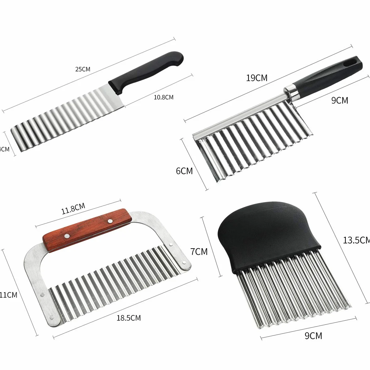 Coupe-frites ondulé acier inoxydable lot de 4 - Pour pommes de terre et légumes