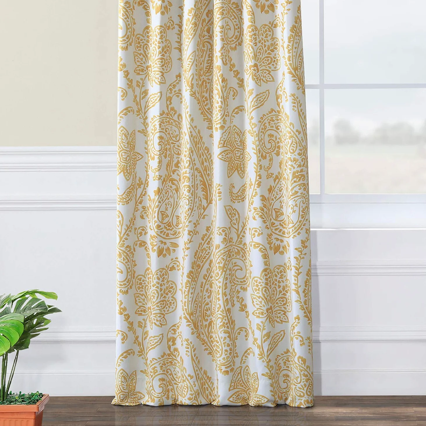 HPD Half Price Drapes BOCH-KC16072C-96 Rideaux occultants imprimés pour Chambre à Coucher et Salon, 127 x 243,8 cm (1 Panneau), Tea Time, Jaune doré