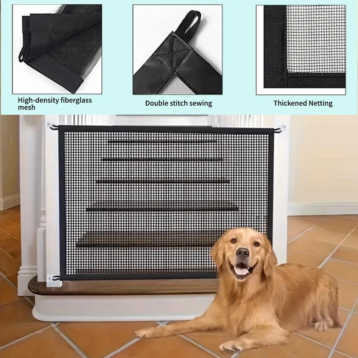 Barrière Magique pour Chiens et Chats Grille de Sécurité Pliable 110x72 cm avec 4 Crochets Adhésifs