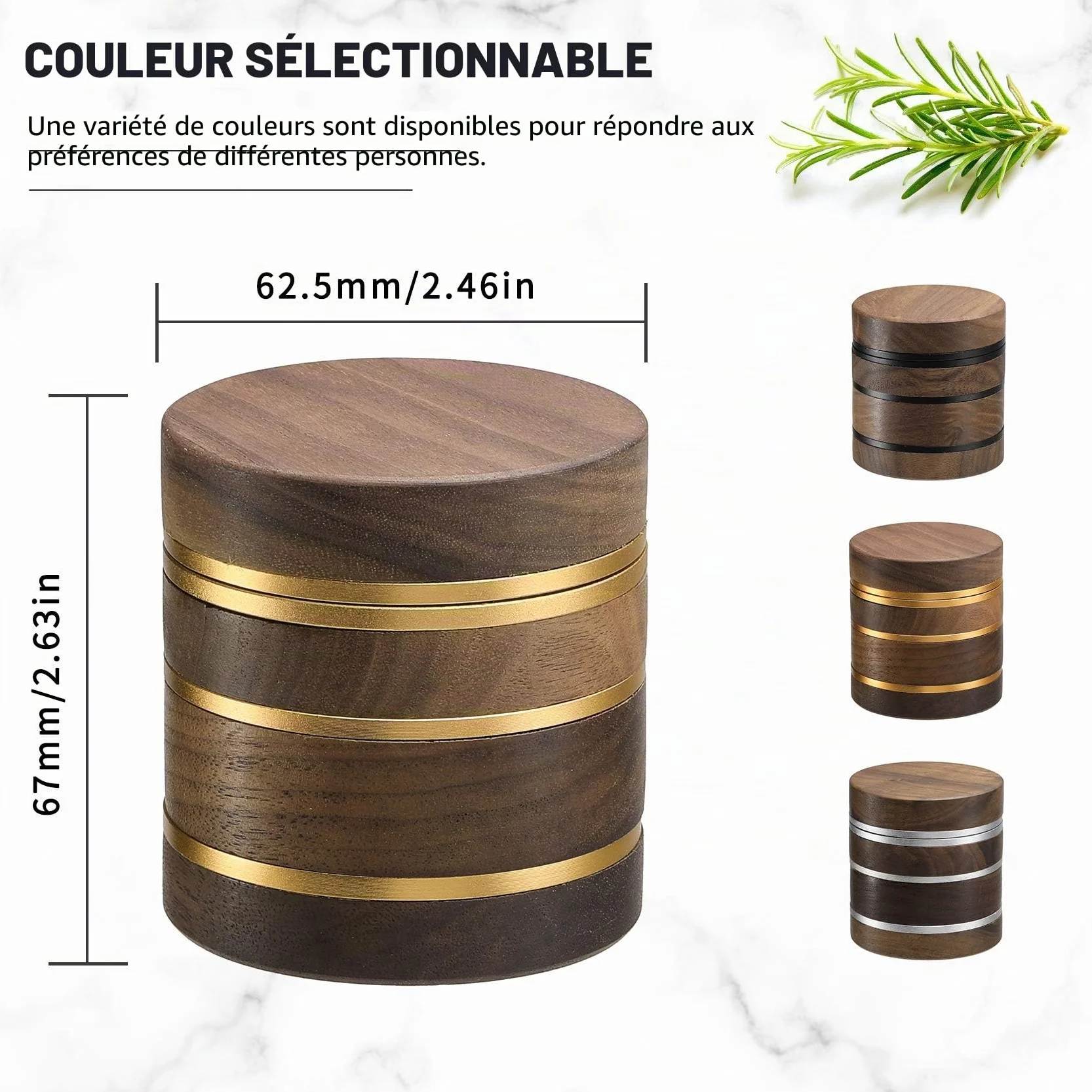 Moulin à épices en bois collecteur de pollen 4 pièces 2,5 pouces avec couvercle magnétique